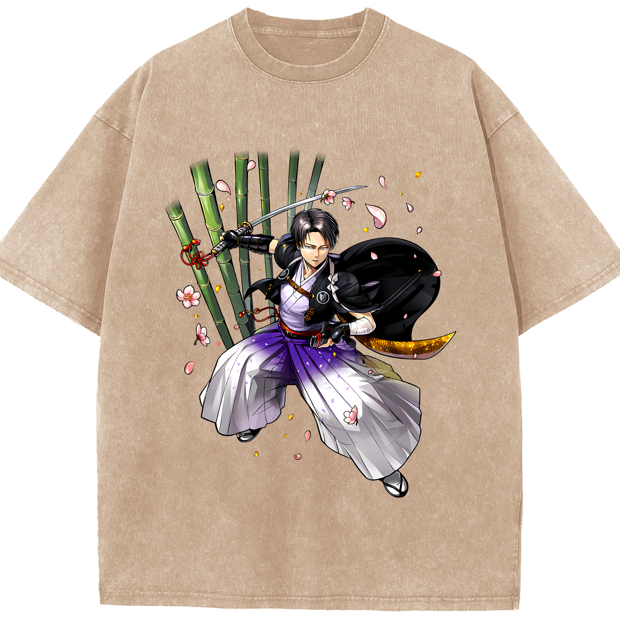 （画像用） 進撃の巨人 リヴァイ·アッカーマン Attack on Titan Levi Ackerman 綿100% ヴィンテージ風 半袖Tシャツ（フロントプリント）
