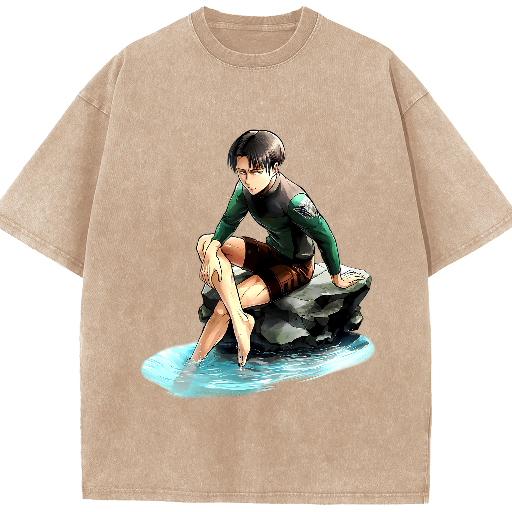（画像用） 進撃の巨人 リヴァイ·アッカーマン Attack on Titan Levi Ackerman 綿100% ヴィンテージ風 半袖Tシャツ（フロントプリント）