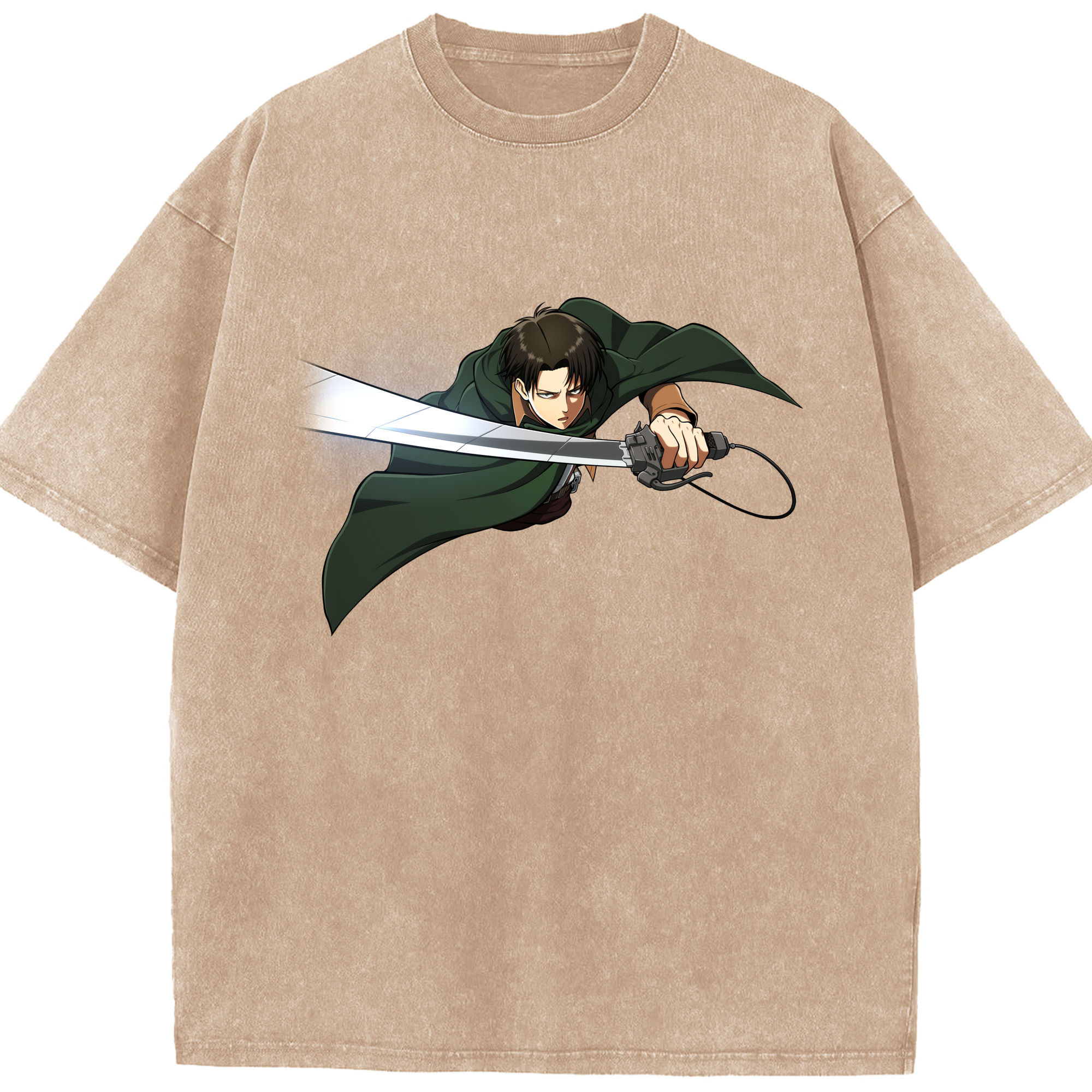 （画像用） 進撃の巨人 リヴァイ·アッカーマン Attack on Titan Levi Ackerman 綿100% ヴィンテージ風 半袖Tシャツ（フロントプリント）