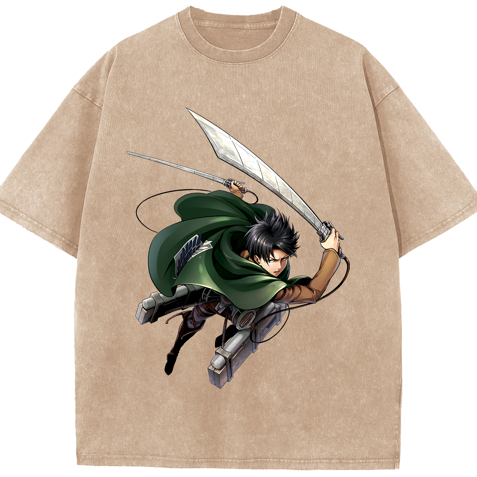 （画像用） 進撃の巨人 リヴァイ·アッカーマン Attack on Titan Levi Ackerman 綿100% ヴィンテージ風 半袖Tシャツ（フロントプリント）