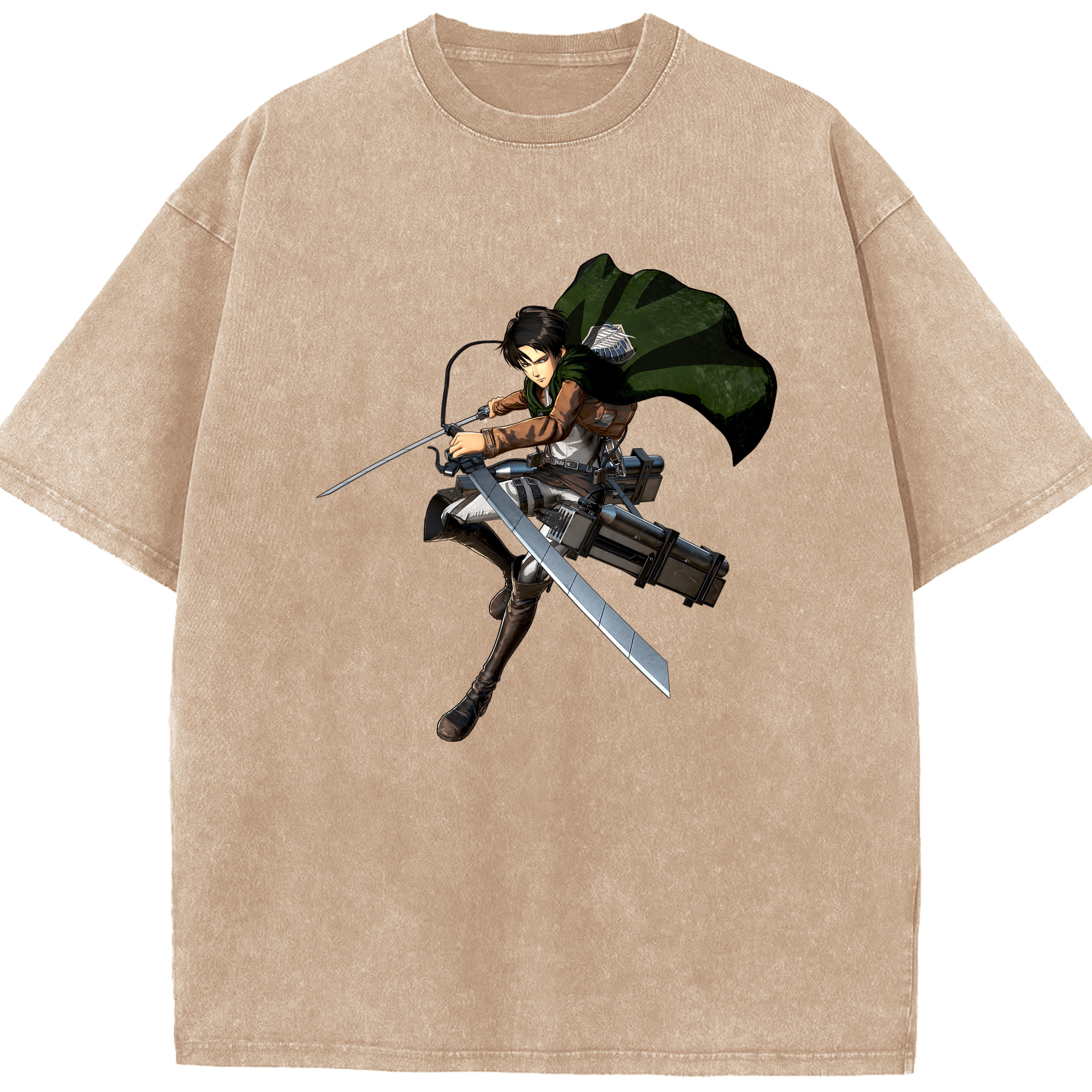 （画像用） 進撃の巨人 リヴァイ·アッカーマン Attack on Titan Levi Ackerman 綿100% ヴィンテージ風 半袖Tシャツ（フロントプリント）