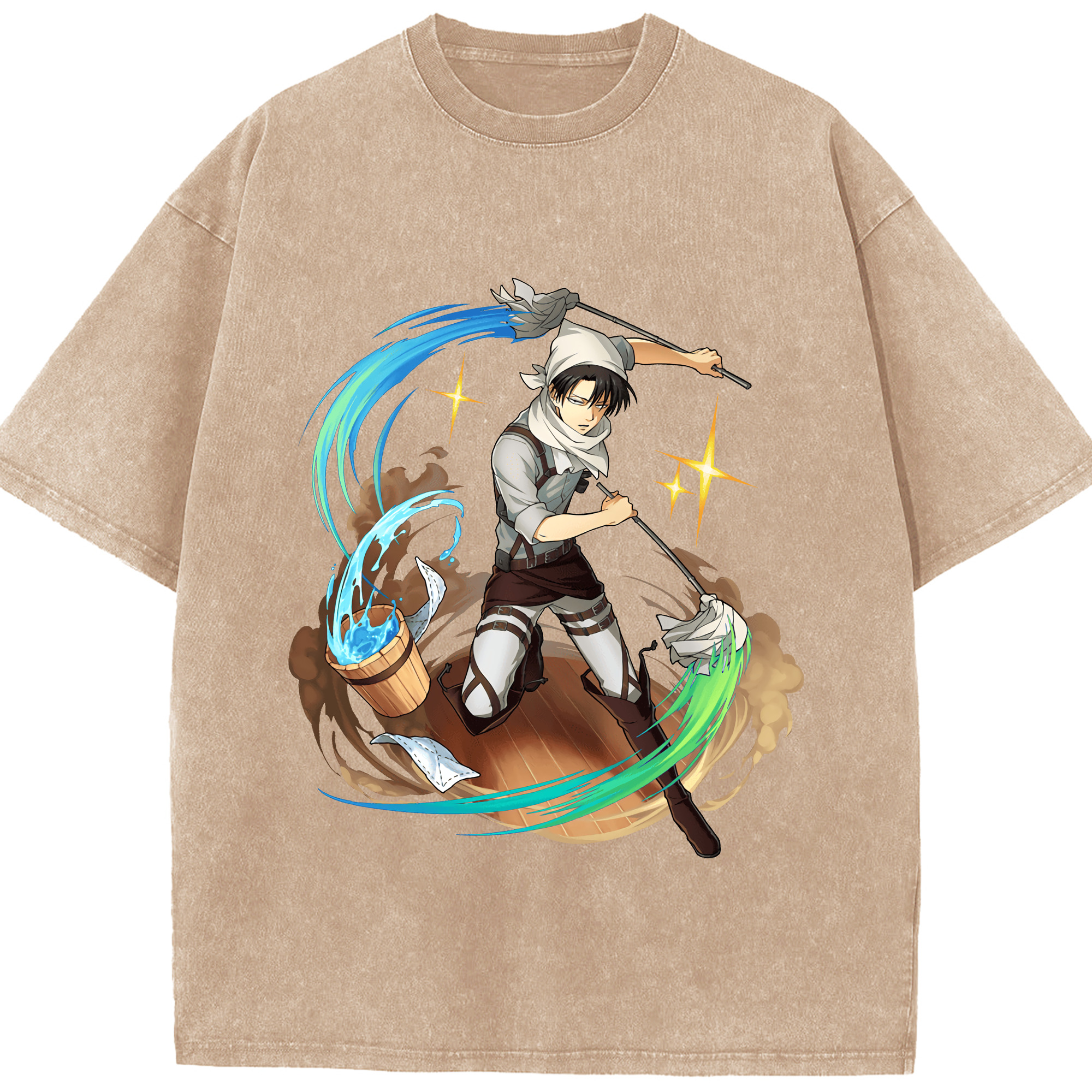 （画像用） 進撃の巨人 リヴァイ·アッカーマン Attack on Titan Levi Ackerman 綿100% ヴィンテージ風 半袖Tシャツ（フロントプリント）