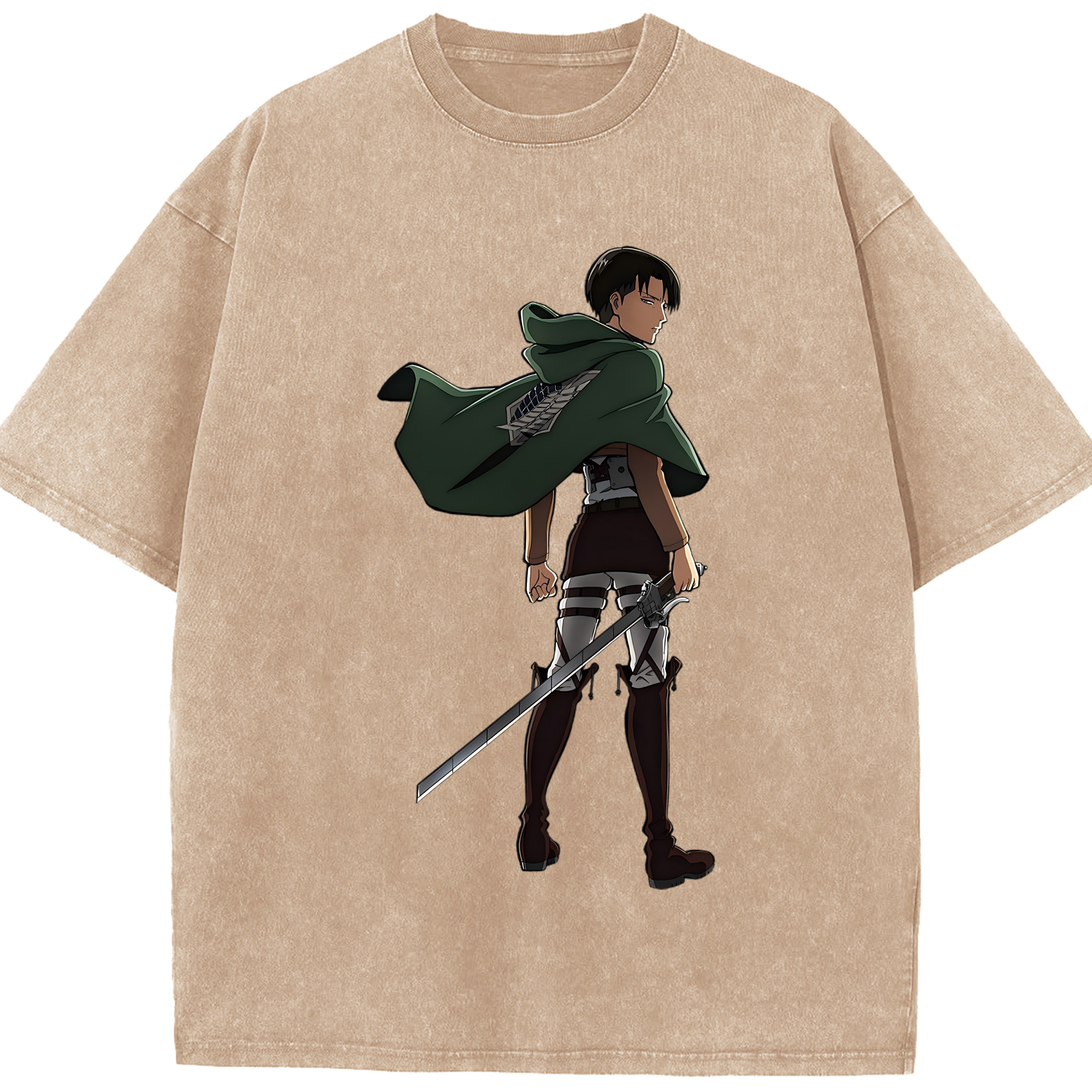 （画像用） 進撃の巨人 リヴァイ·アッカーマン Attack on Titan Levi Ackerman 綿100% ヴィンテージ風 半袖Tシャツ（フロントプリント）