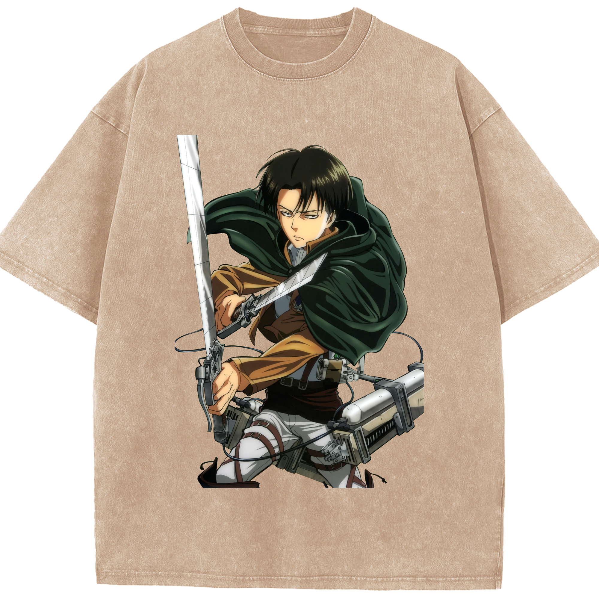 （画像用） 進撃の巨人 リヴァイ·アッカーマン Attack on Titan Levi Ackerman 綿100% ヴィンテージ風 半袖Tシャツ（フロントプリント）