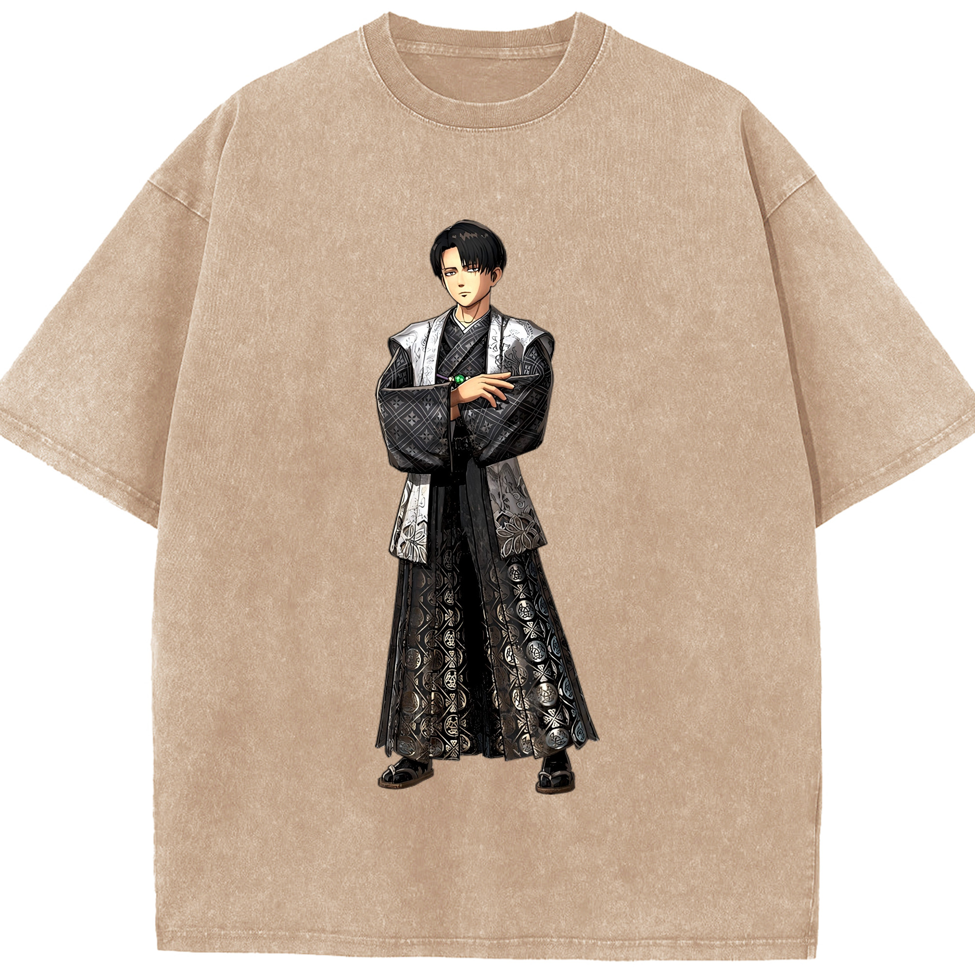 （画像用） 進撃の巨人 リヴァイ·アッカーマン Attack on Titan Levi Ackerman 綿100% ヴィンテージ風 半袖Tシャツ（フロントプリント）