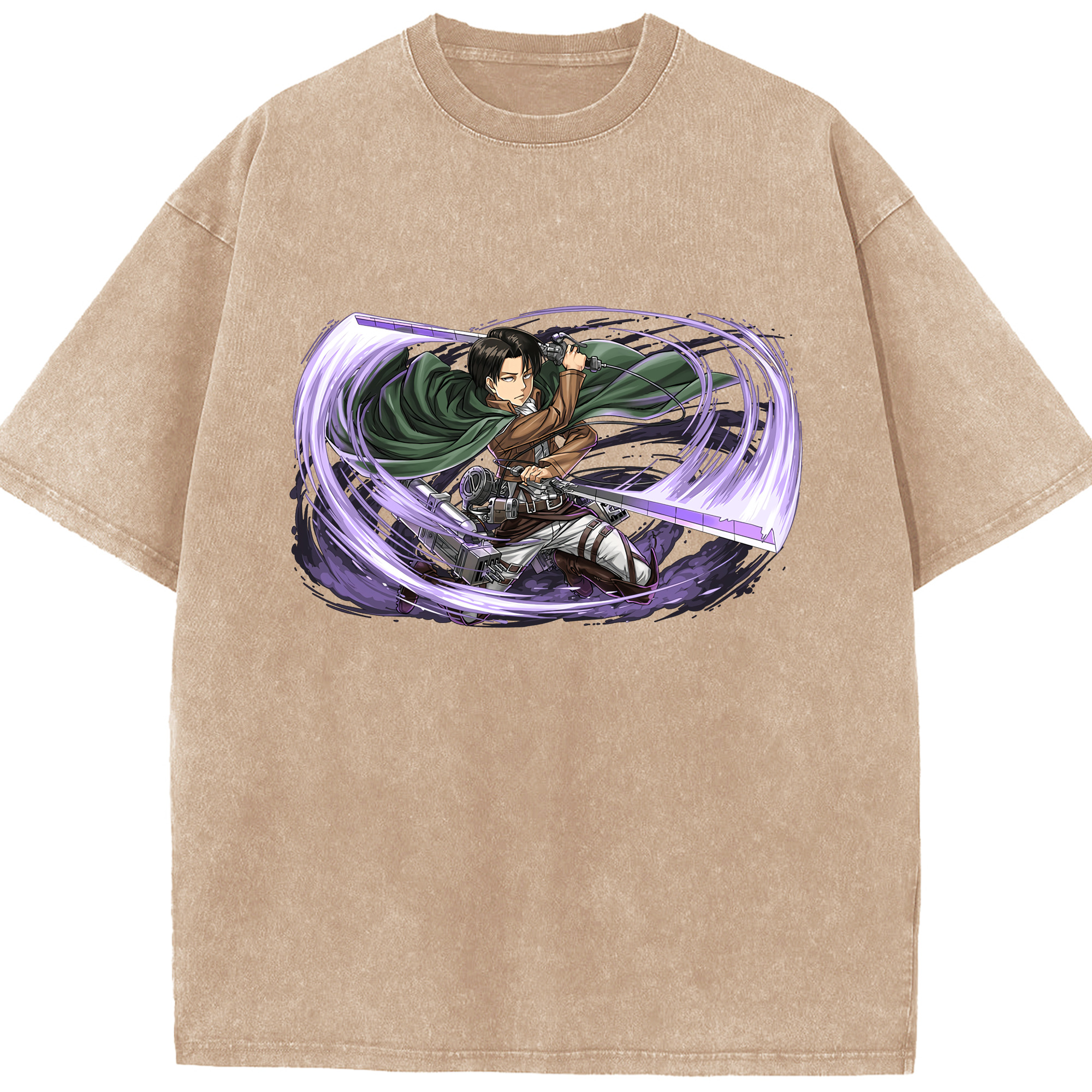 （画像用） 進撃の巨人 リヴァイ·アッカーマン Attack on Titan Levi Ackerman 綿100% ヴィンテージ風 半袖Tシャツ（フロントプリント）