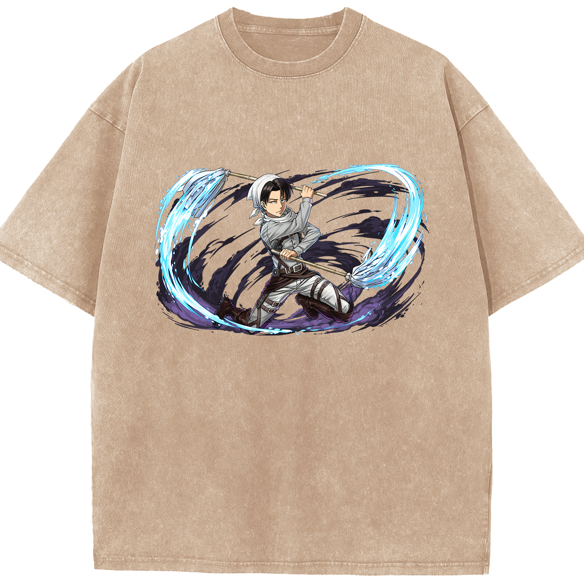 （画像用） 進撃の巨人 リヴァイ·アッカーマン Attack on Titan Levi Ackerman 綿100% ヴィンテージ風 半袖Tシャツ（フロントプリント）