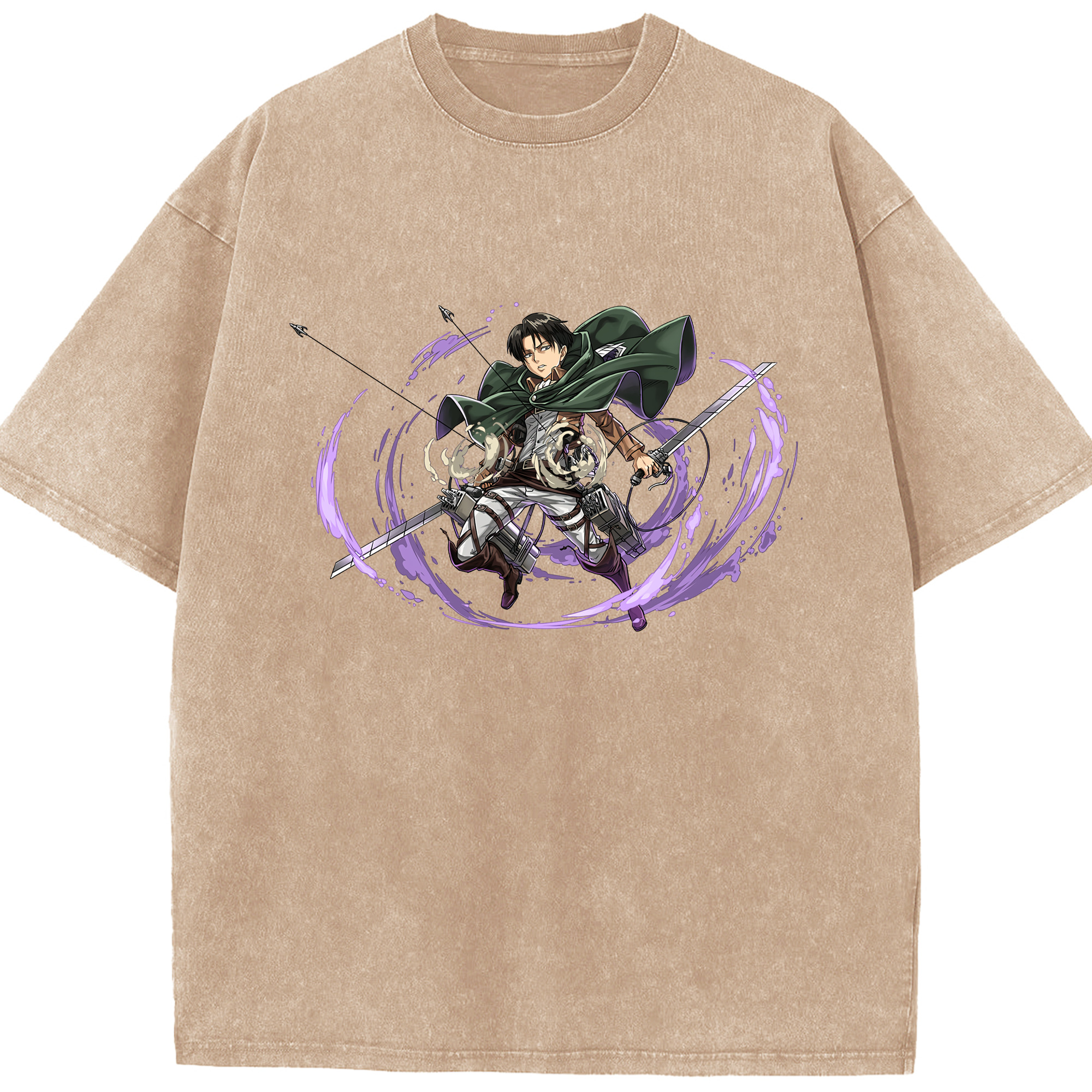 （画像用） 進撃の巨人 リヴァイ·アッカーマン Attack on Titan Levi Ackerman 綿100% ヴィンテージ風 半袖Tシャツ（フロントプリント）
