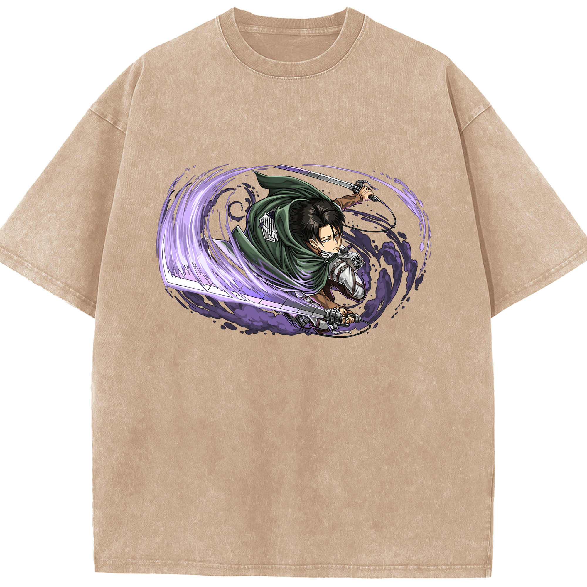 （画像用） 進撃の巨人 リヴァイ·アッカーマン Attack on Titan Levi Ackerman 綿100% ヴィンテージ風 半袖Tシャツ（フロントプリント）