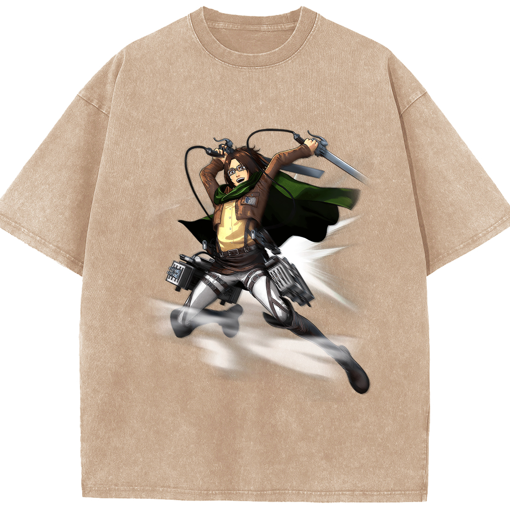 （画像用） 進撃の巨人 ハンジ·ゾエ Attack on Titan Hanji Zoe 綿100% ヴィンテージ風 半袖Tシャツ（フロントプリント）