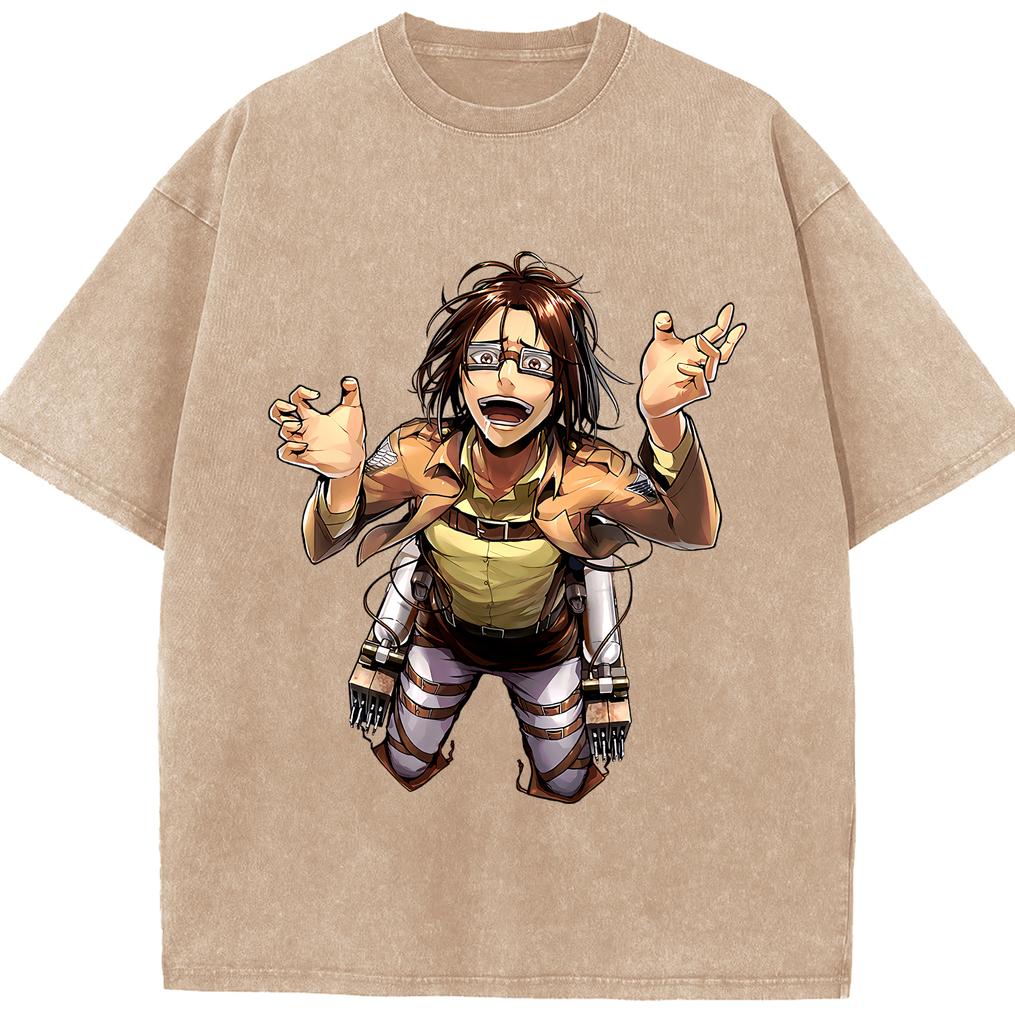 （画像用） 進撃の巨人 ハンジ·ゾエ Attack on Titan Hanji Zoe 綿100% ヴィンテージ風 半袖Tシャツ（フロントプリント）