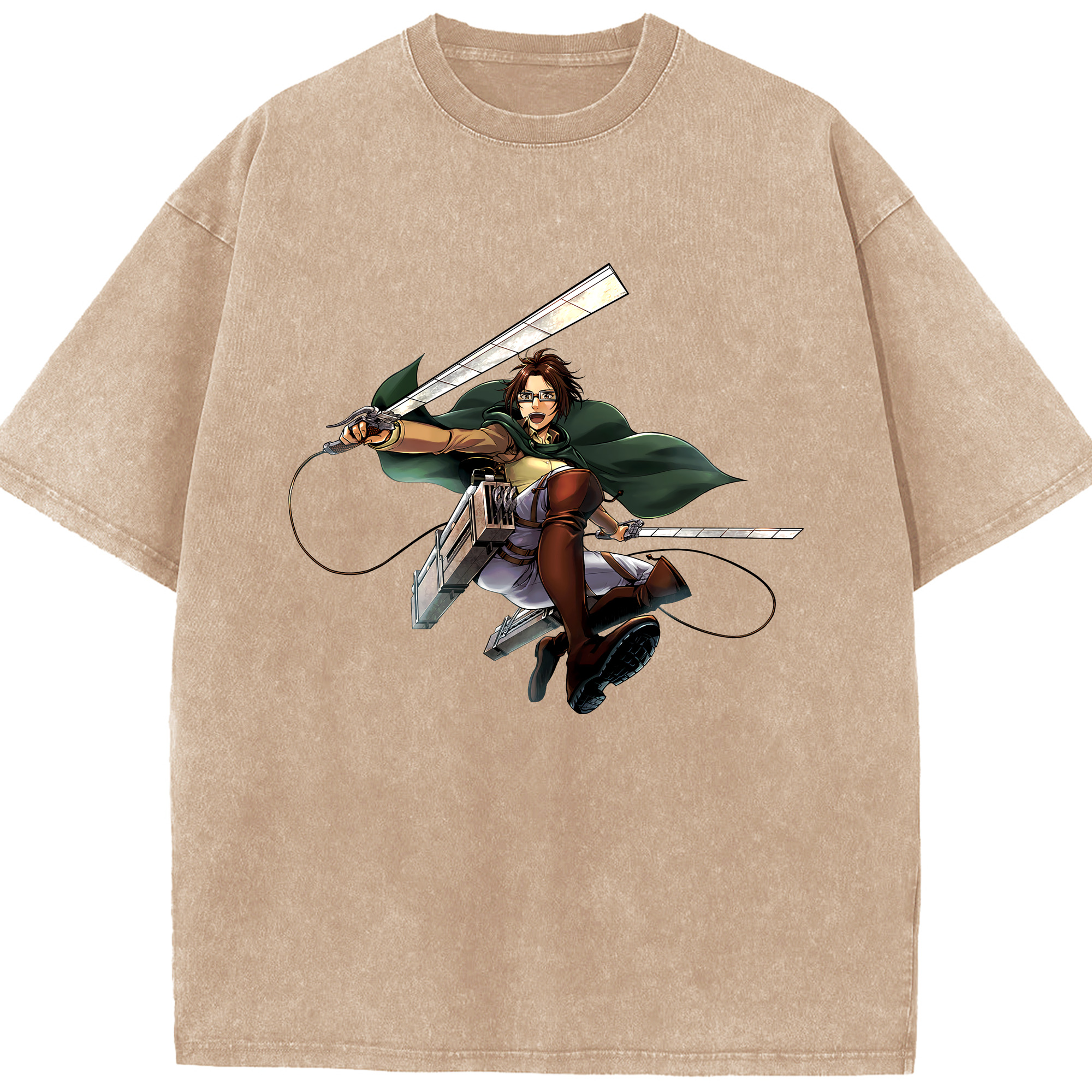 （画像用） 進撃の巨人 ハンジ·ゾエ Attack on Titan Hanji Zoe 綿100% ヴィンテージ風 半袖Tシャツ（フロントプリント）