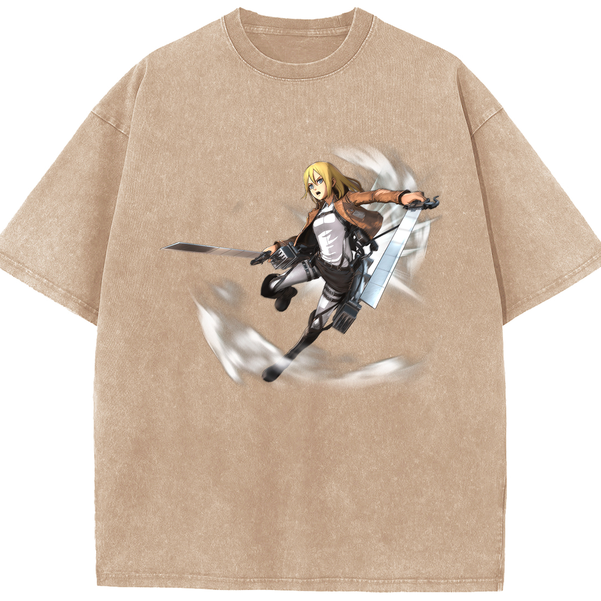 （画像用） 進撃の巨人 クリスタ·レンズ Attack on Titan Christa Lenz 綿100% ヴィンテージ風 半袖Tシャツ（フロントプリント）