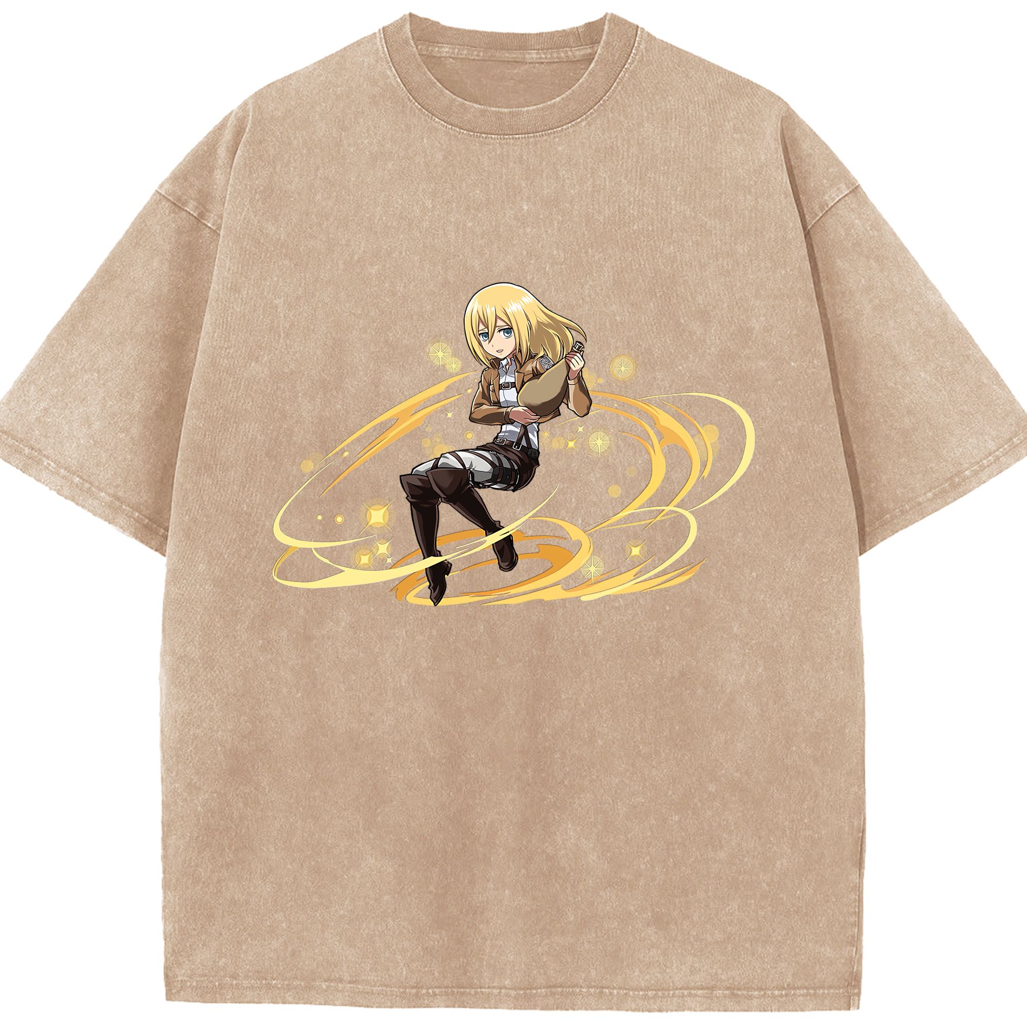 （画像用） 進撃の巨人 クリスタ·レンズ Attack on Titan Christa Lenz 綿100% ヴィンテージ風 半袖Tシャツ（フロントプリント）
