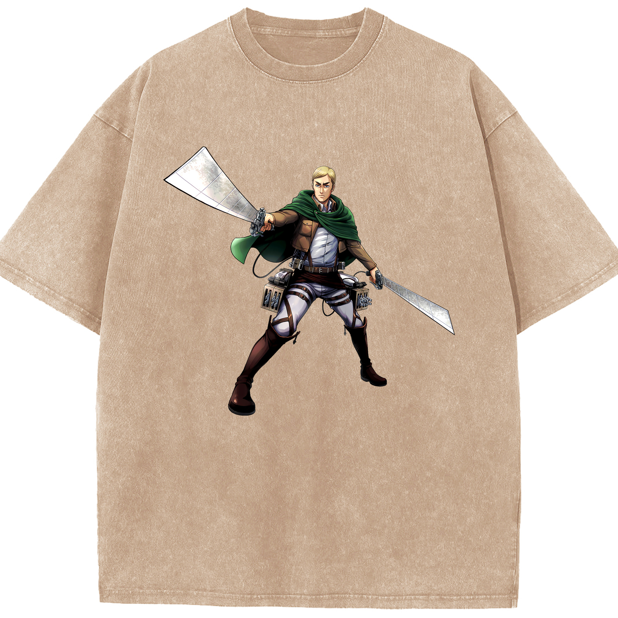 （画像用） 進撃の巨人 エルヴィン・スミス Attack on Titan Erwin Smith 綿100% ヴィンテージ風 半袖Tシャツ（フロントプリント）