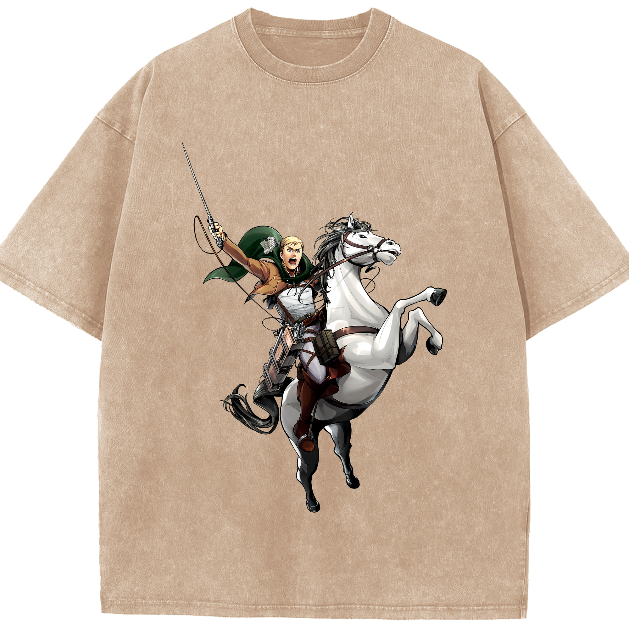 （画像用） 進撃の巨人 エルヴィン・スミス Attack on Titan Erwin Smith 綿100% ヴィンテージ風 半袖Tシャツ（フロントプリント）