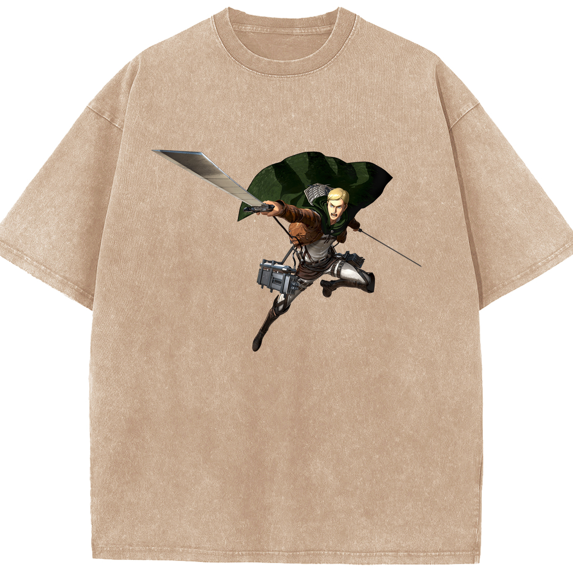 （画像用） 進撃の巨人 エルヴィン・スミス Attack on Titan Erwin Smith 綿100% ヴィンテージ風 半袖Tシャツ（フロントプリント）