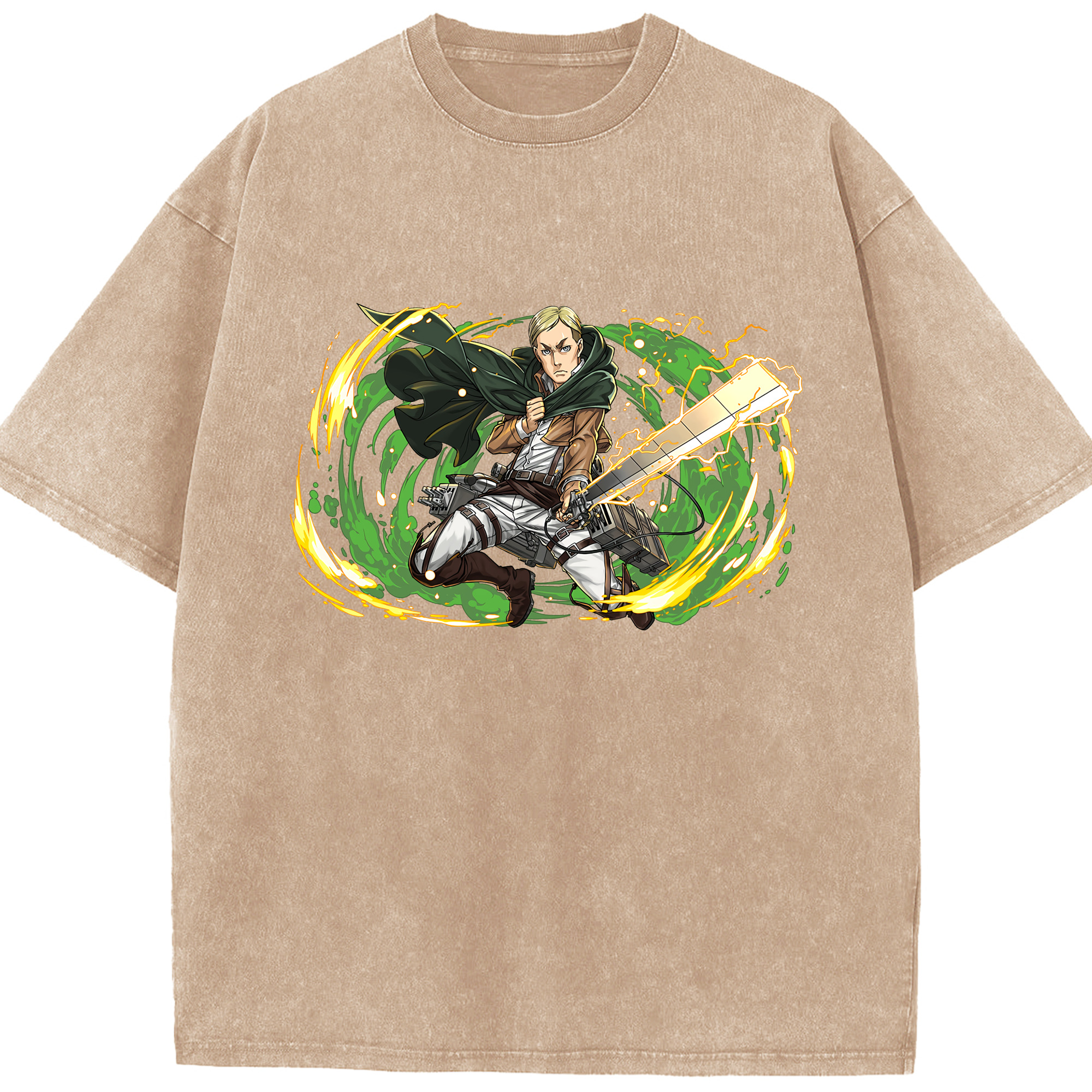 （画像用） 進撃の巨人 エルヴィン・スミス Attack on Titan Erwin Smith 綿100% ヴィンテージ風 半袖Tシャツ（フロントプリント）