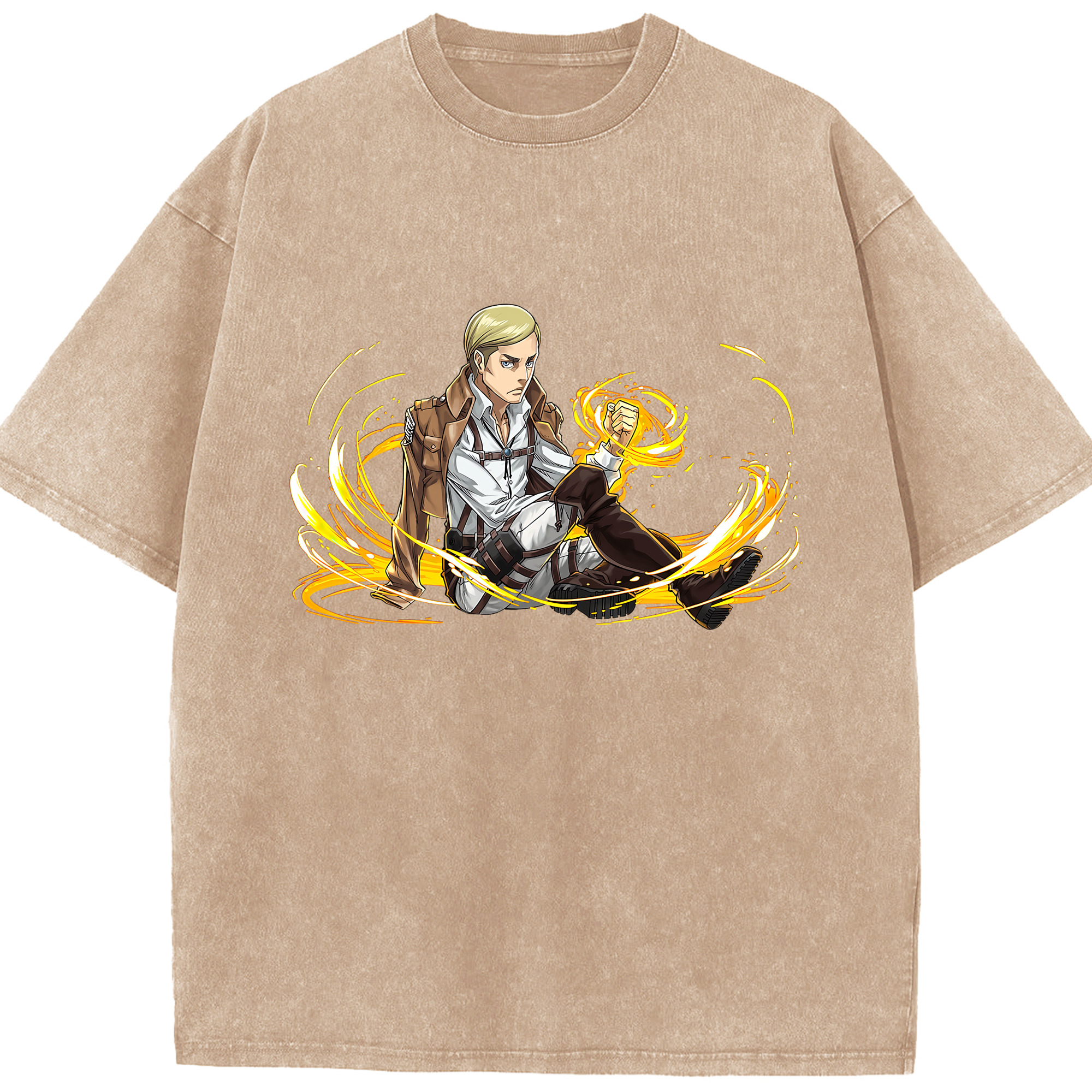 （画像用） 進撃の巨人 エルヴィン・スミス Attack on Titan Erwin Smith 綿100% ヴィンテージ風 半袖Tシャツ（フロントプリント）