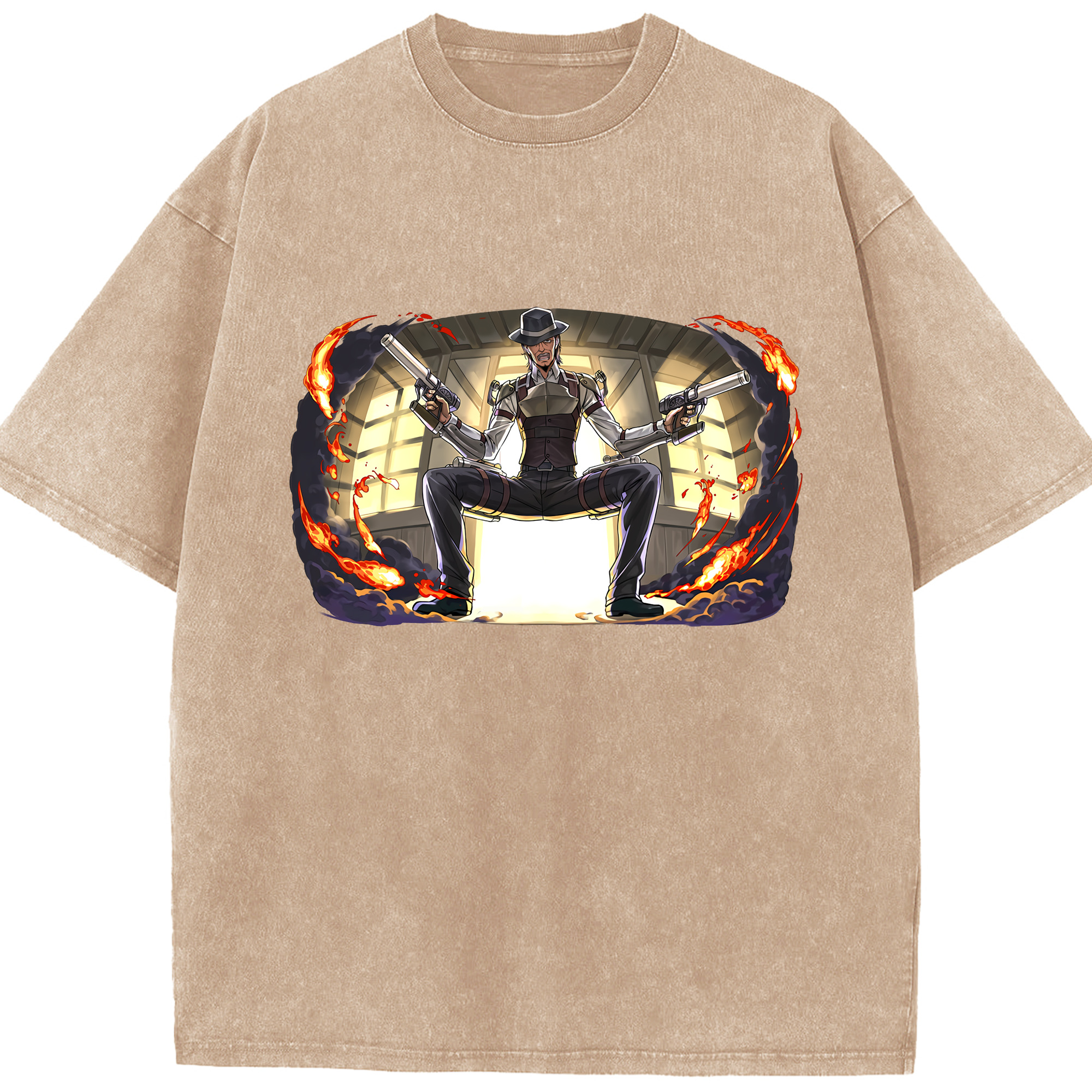 （画像用） 進撃の巨人 ケニー·アッカーマン Attack on Titan Kenny Ackerman 綿100% ヴィンテージ風 半袖Tシャツ（フロントプリント）
