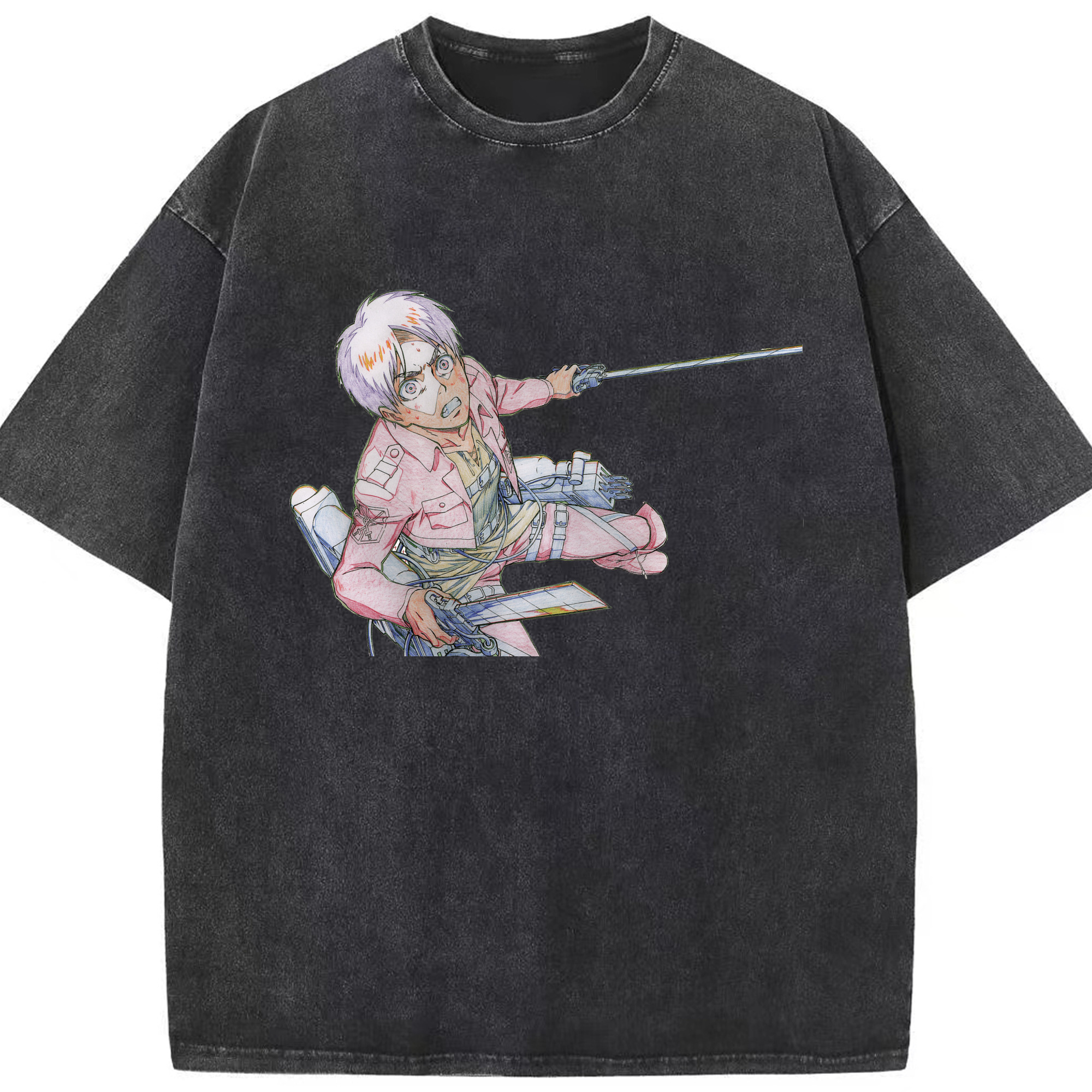 （画像用） 進撃の巨人 エレン･イェーガー Attack on Titan Eren Jäger 綿100% ヴィンテージ風 半袖Tシャツ（フロントプリント）