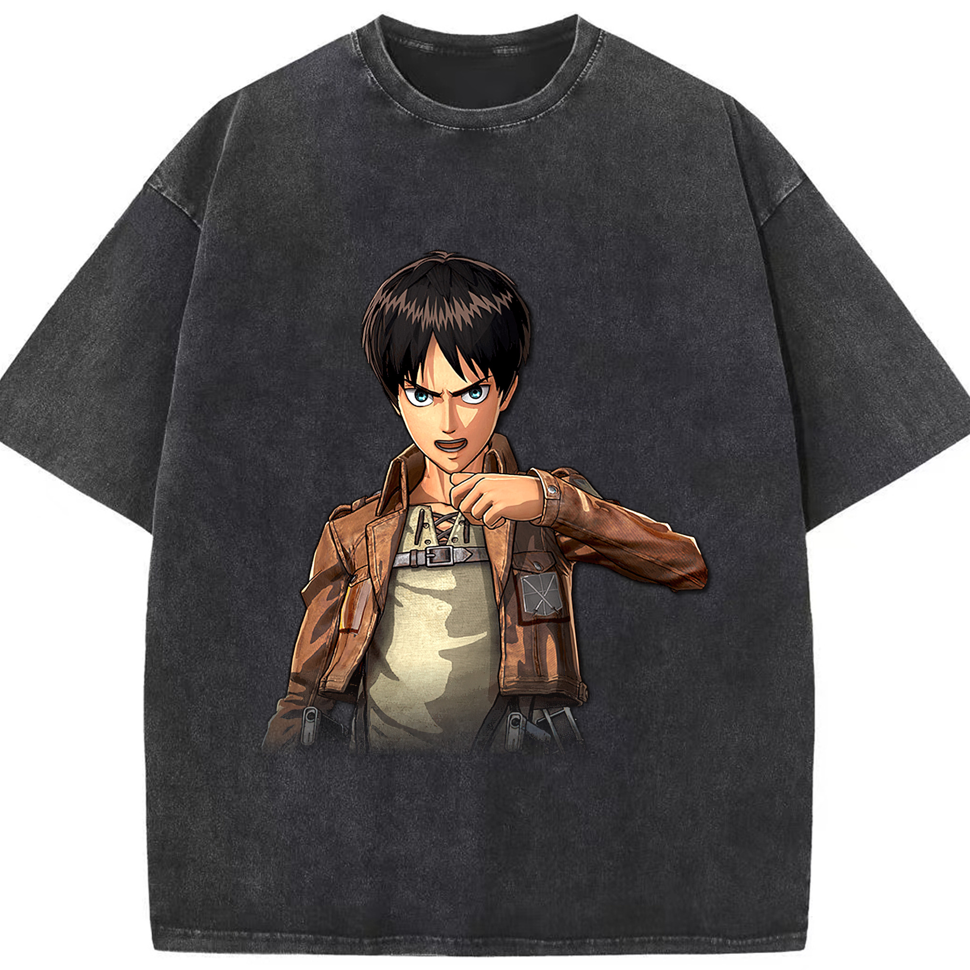 （画像用） 進撃の巨人 エレン･イェーガー Attack on Titan Eren Jäger 綿100% ヴィンテージ風 半袖Tシャツ（フロントプリント）