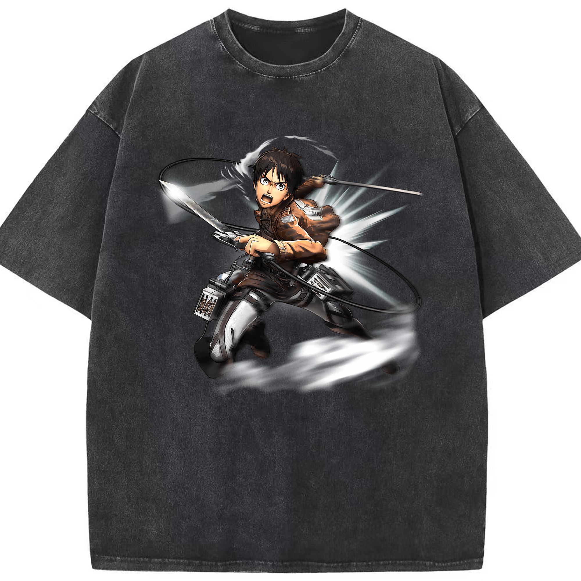 （画像用） 進撃の巨人 エレン･イェーガー Attack on Titan Eren Jäger 綿100% ヴィンテージ風 半袖Tシャツ（フロントプリント）
