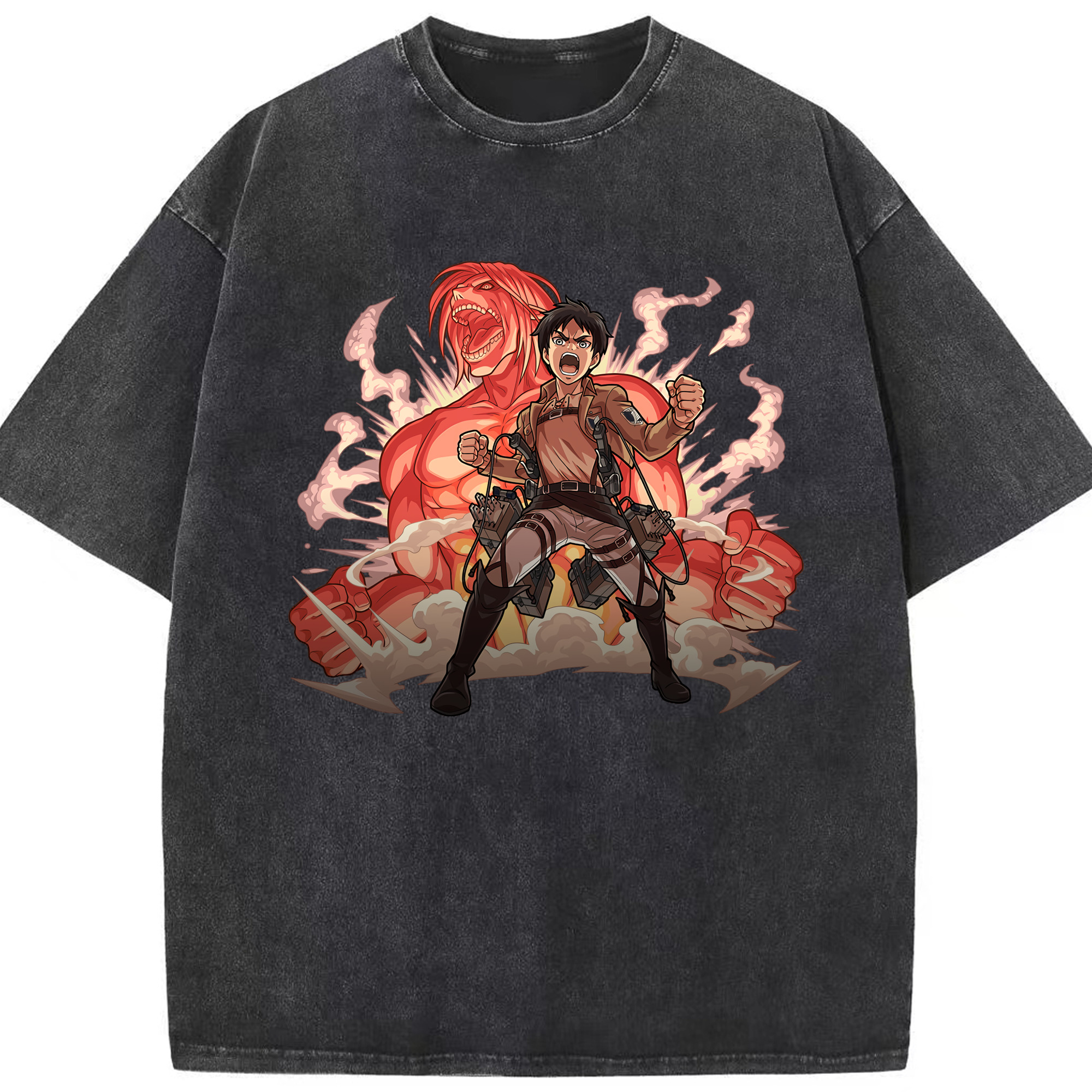 （画像用） 進撃の巨人 エレン･イェーガー Attack on Titan Eren Jäger 綿100% ヴィンテージ風 半袖Tシャツ（フロントプリント）