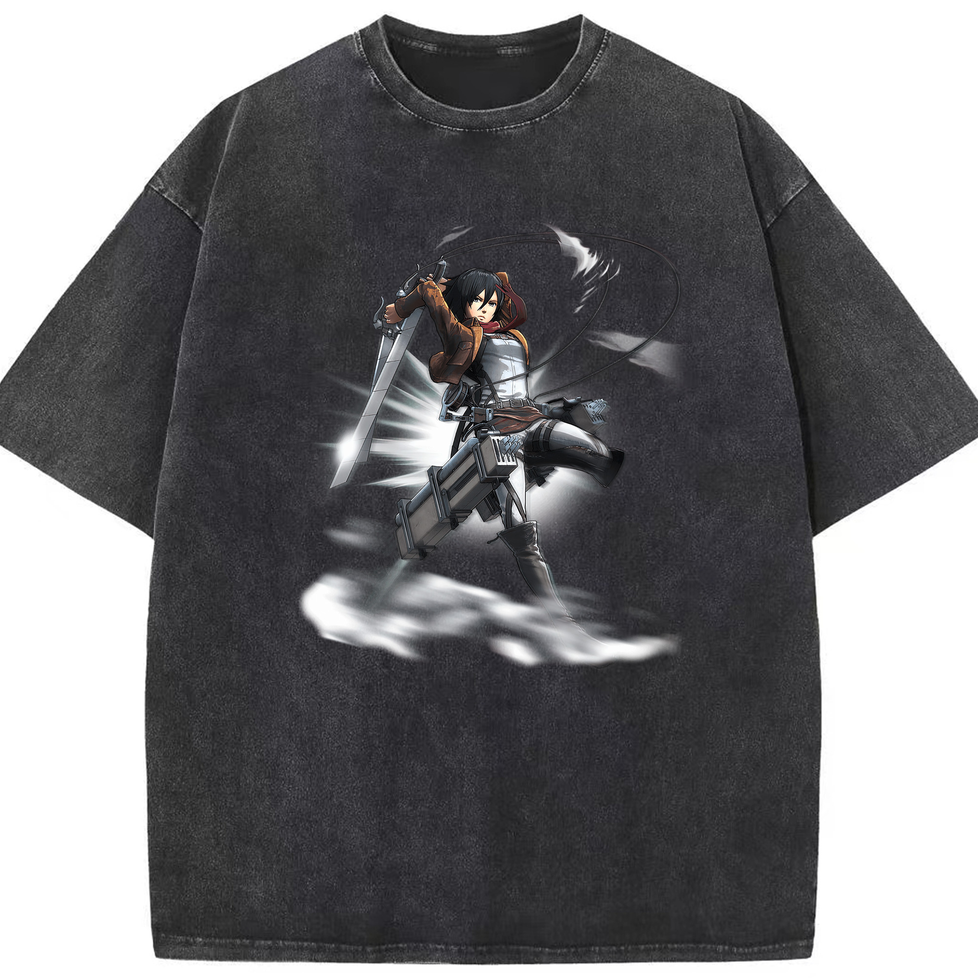（画像用） 進撃の巨人 ミカサ·アッカーマン Attack on Titan Mikasa Ackerman 綿100% ヴィンテージ風 半袖Tシャツ（フロントプリント）