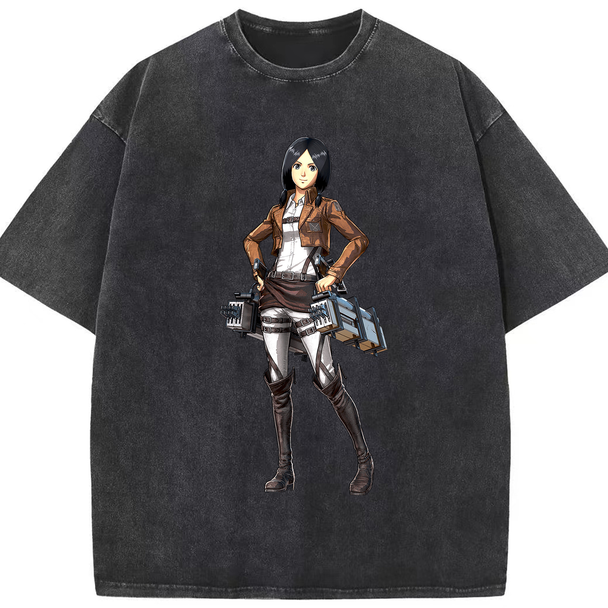 （画像用） 進撃の巨人 ミカサ·アッカーマン Attack on Titan Mikasa Ackerman 綿100% ヴィンテージ風 半袖Tシャツ（フロントプリント）