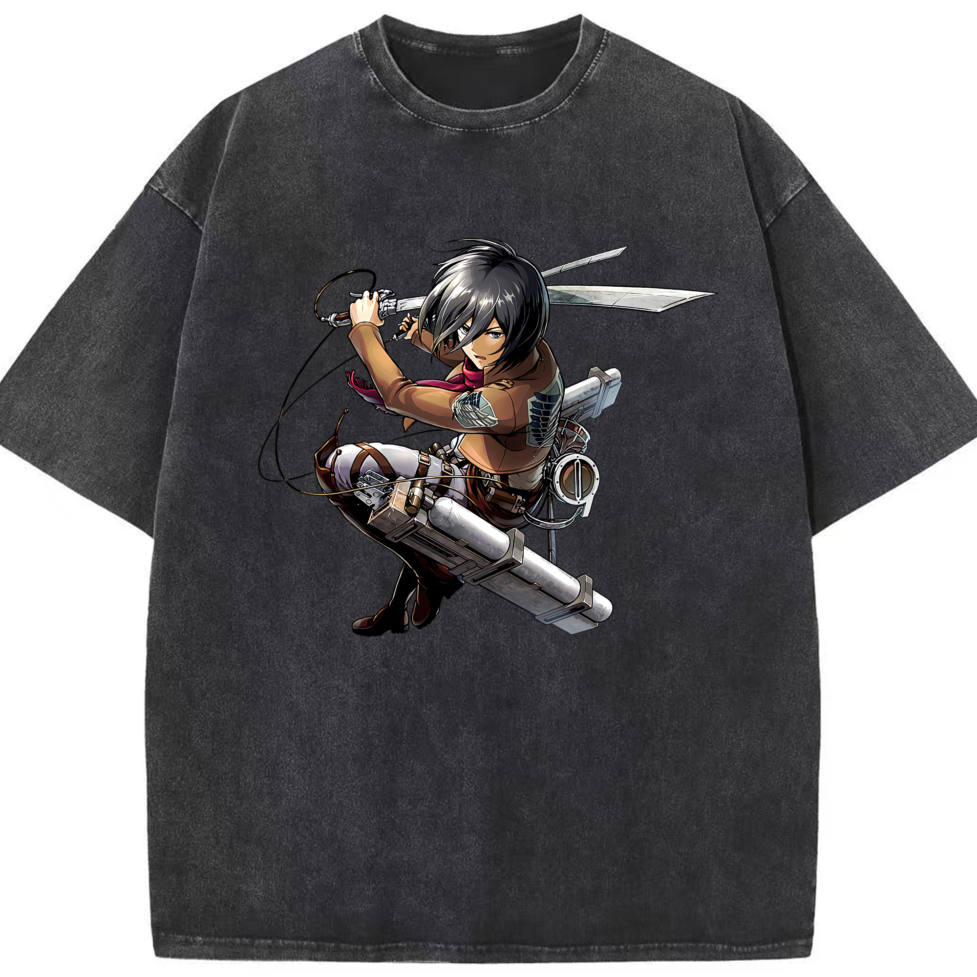 （画像用） 進撃の巨人 ミカサ·アッカーマン Attack on Titan Mikasa Ackerman 綿100% ヴィンテージ風 半袖Tシャツ（フロントプリント）