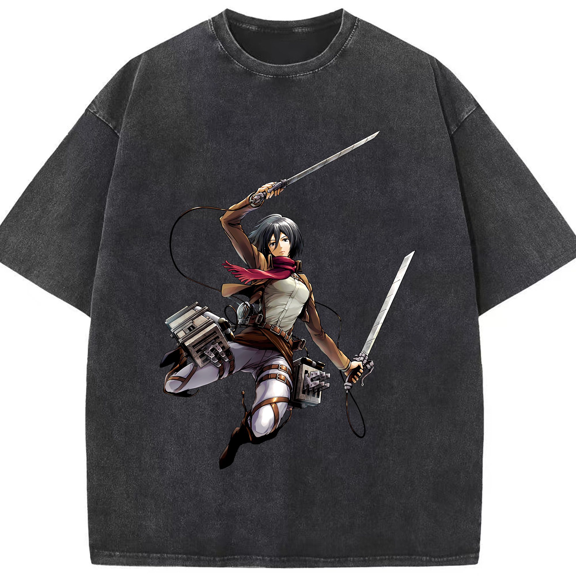 （画像用） 進撃の巨人 ミカサ·アッカーマン Attack on Titan Mikasa Ackerman 綿100% ヴィンテージ風 半袖Tシャツ（フロントプリント）