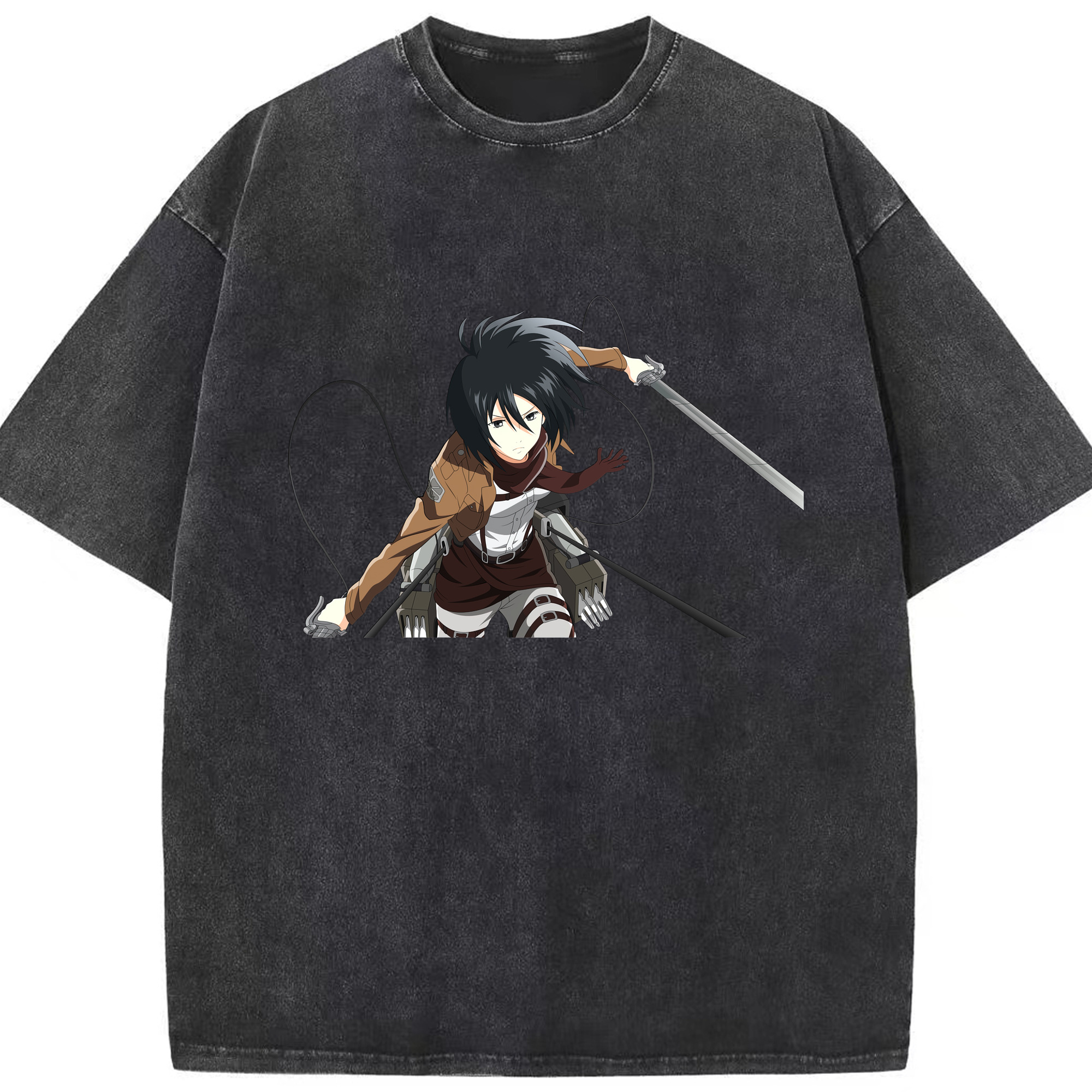 （画像用） 進撃の巨人 ミカサ·アッカーマン Attack on Titan Mikasa Ackerman 綿100% ヴィンテージ風 半袖Tシャツ（フロントプリント）