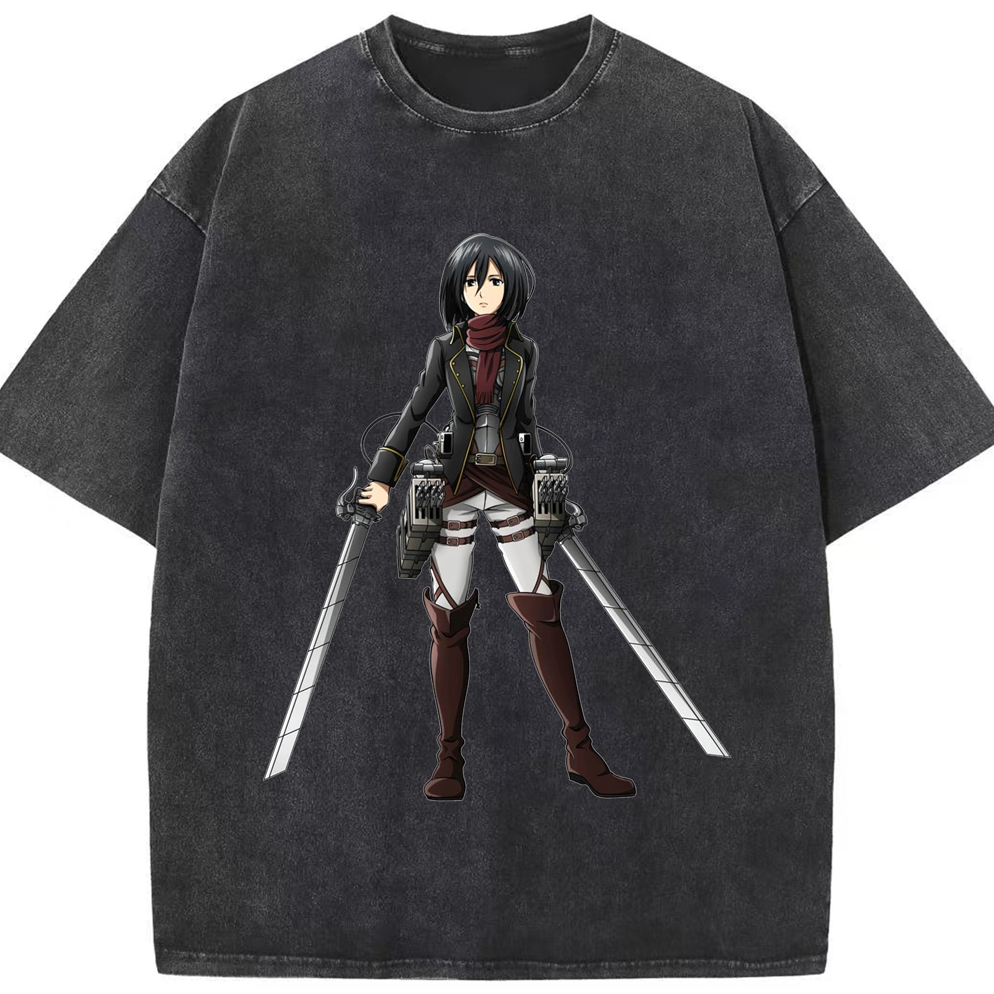 （画像用） 進撃の巨人 ミカサ·アッカーマン Attack on Titan Mikasa Ackerman 綿100% ヴィンテージ風 半袖Tシャツ（フロントプリント）