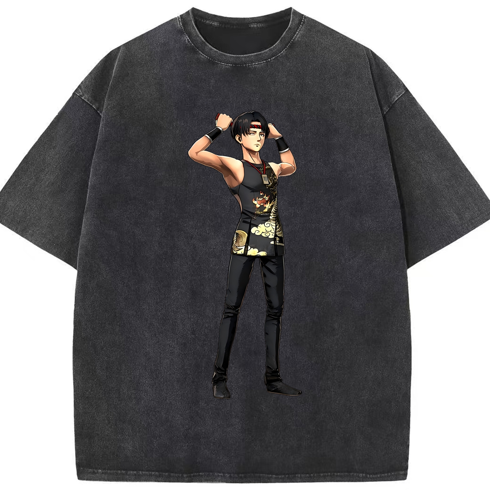 （画像用） 進撃の巨人 リヴァイ·アッカーマン Attack on Titan Levi Ackerman 綿100% ヴィンテージ風 半袖Tシャツ（フロントプリント）