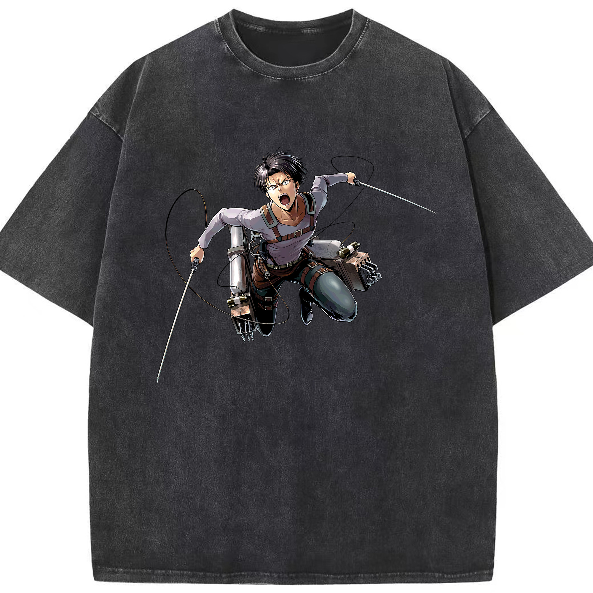 （画像用） 進撃の巨人 リヴァイ·アッカーマン Attack on Titan Levi Ackerman 綿100% ヴィンテージ風 半袖Tシャツ（フロントプリント）