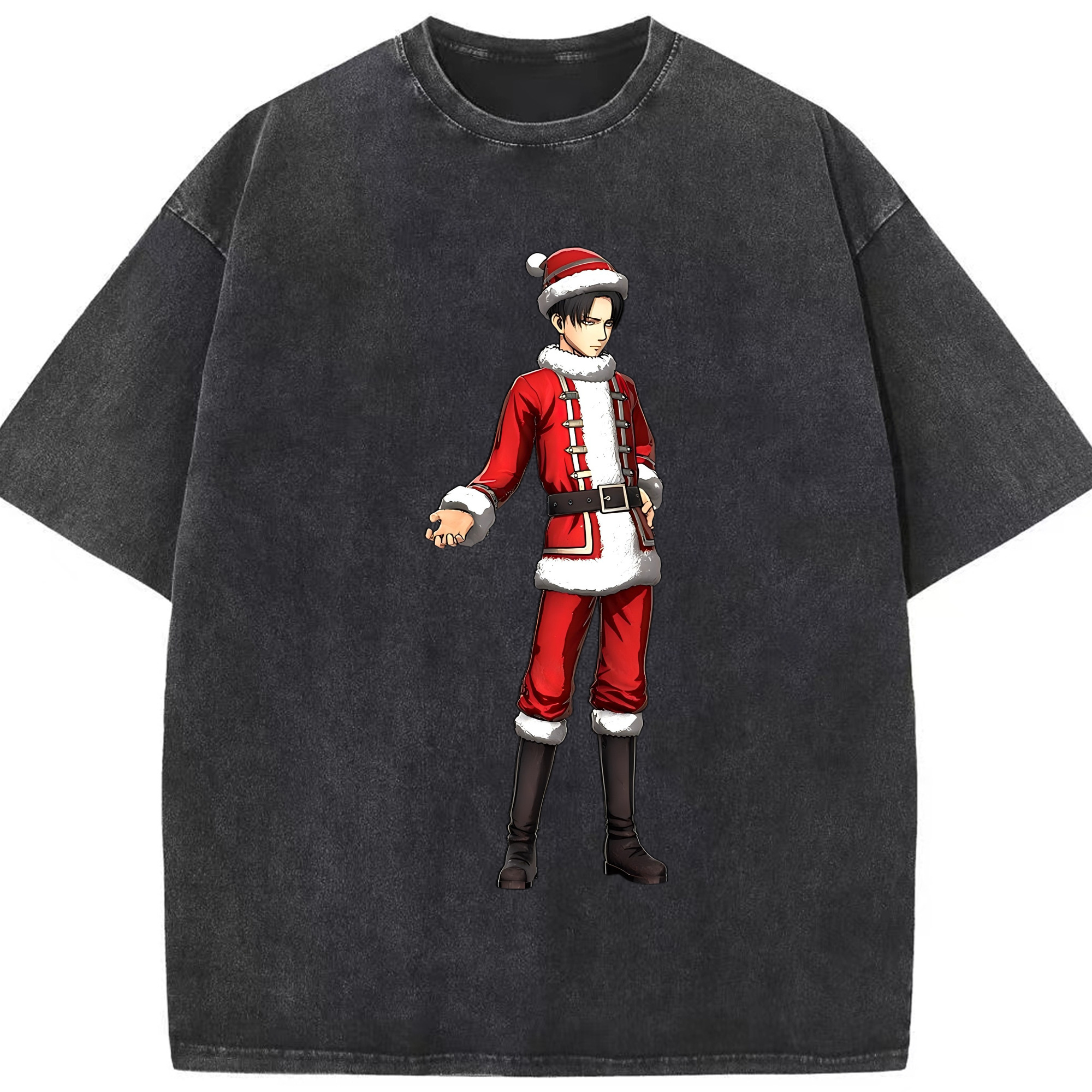 （画像用） 進撃の巨人 リヴァイ·アッカーマン Attack on Titan Levi Ackerman 綿100% ヴィンテージ風 半袖Tシャツ（フロントプリント）