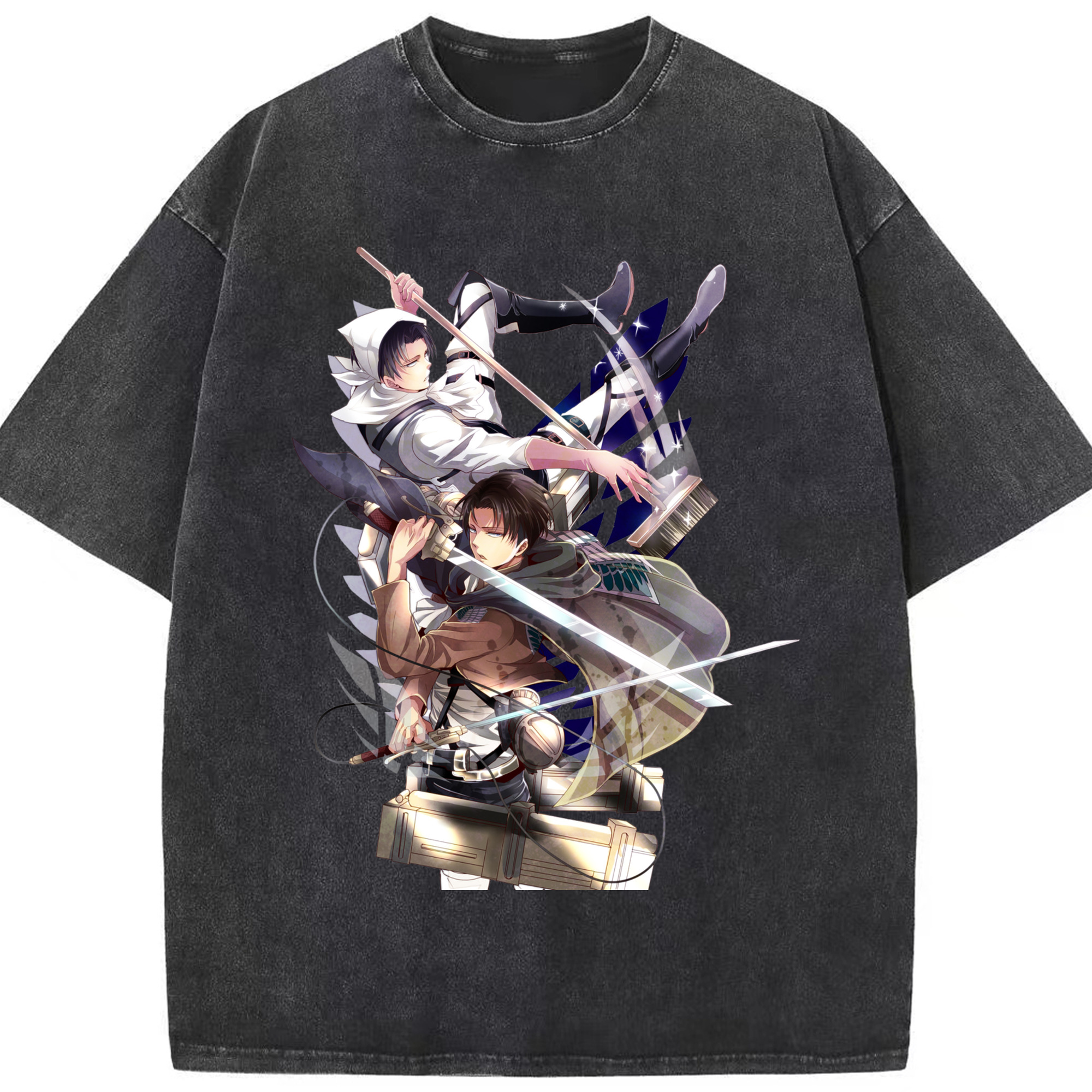 （画像用） 進撃の巨人 リヴァイ·アッカーマン Attack on Titan Levi Ackerman 綿100% ヴィンテージ風 半袖Tシャツ（フロントプリント）