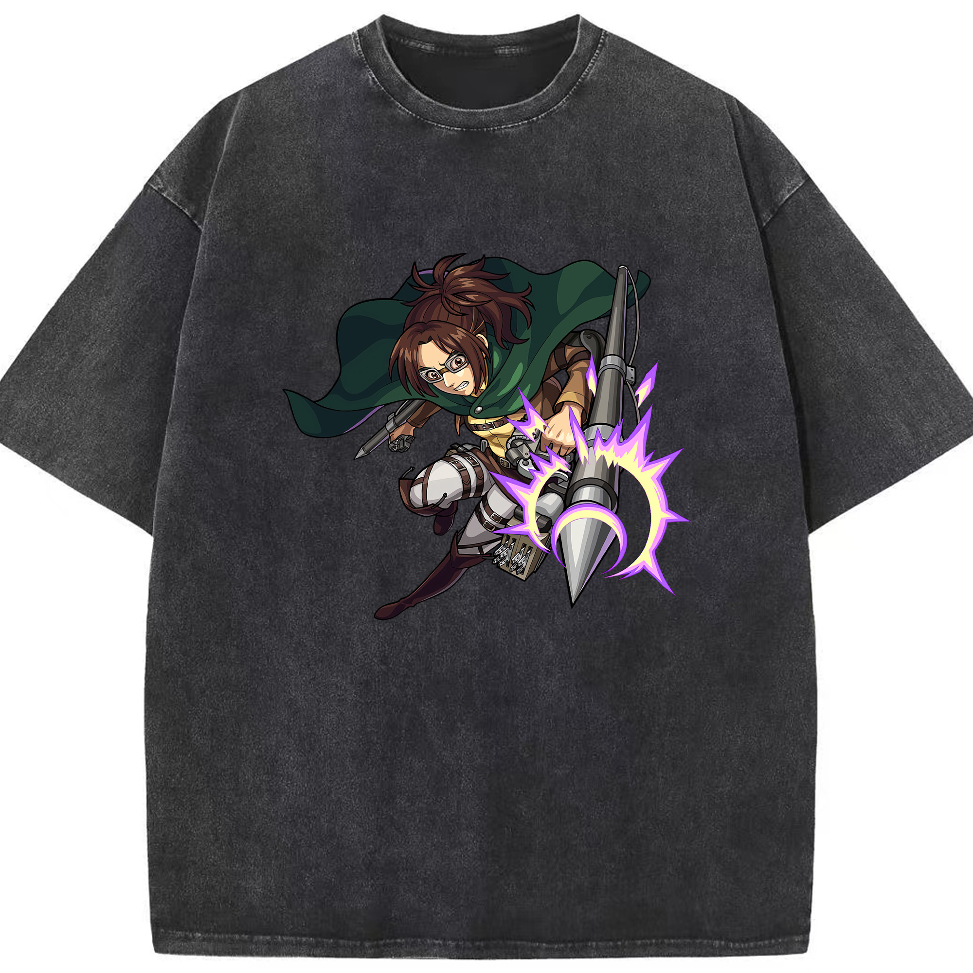 （画像用） 進撃の巨人 ハンジ·ゾエ Attack on Titan Hanji Zoe 綿100% ヴィンテージ風 半袖Tシャツ（フロントプリント）