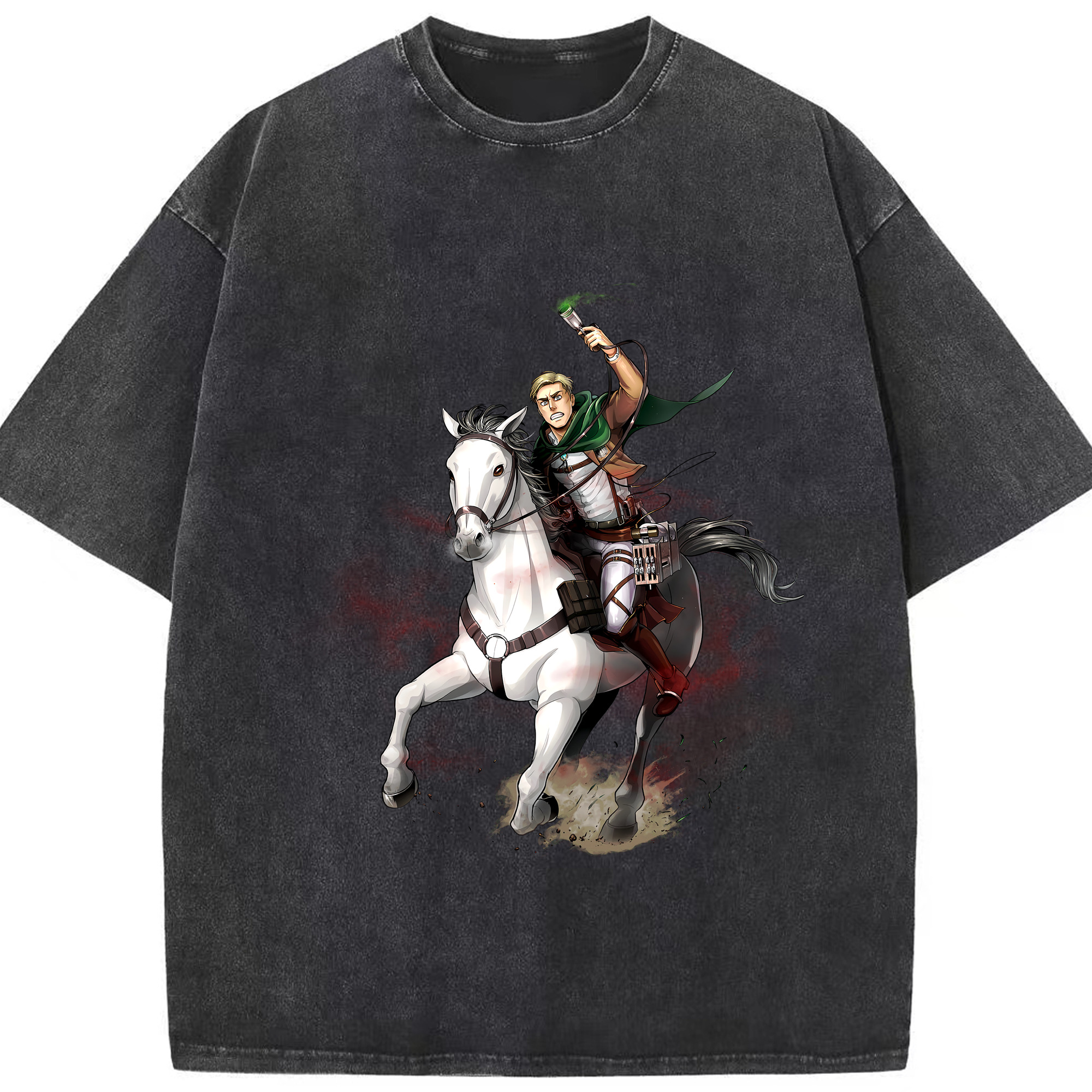 （画像用） 進撃の巨人 エルヴィン・スミス Attack on Titan Erwin Smith 綿100% ヴィンテージ風 半袖Tシャツ（フロントプリント）