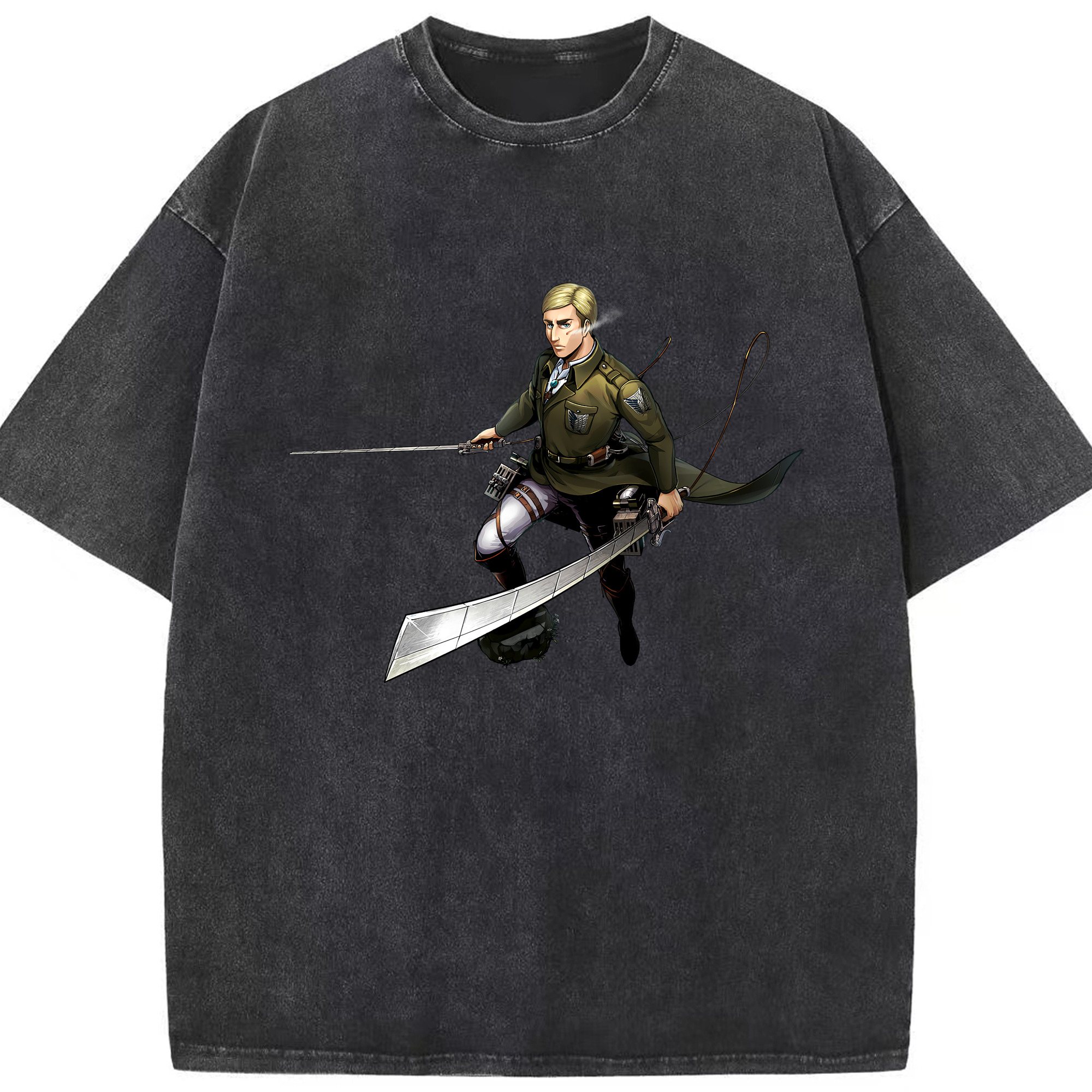 （画像用） 進撃の巨人 エルヴィン・スミス Attack on Titan Erwin Smith 綿100% ヴィンテージ風 半袖Tシャツ（フロントプリント）