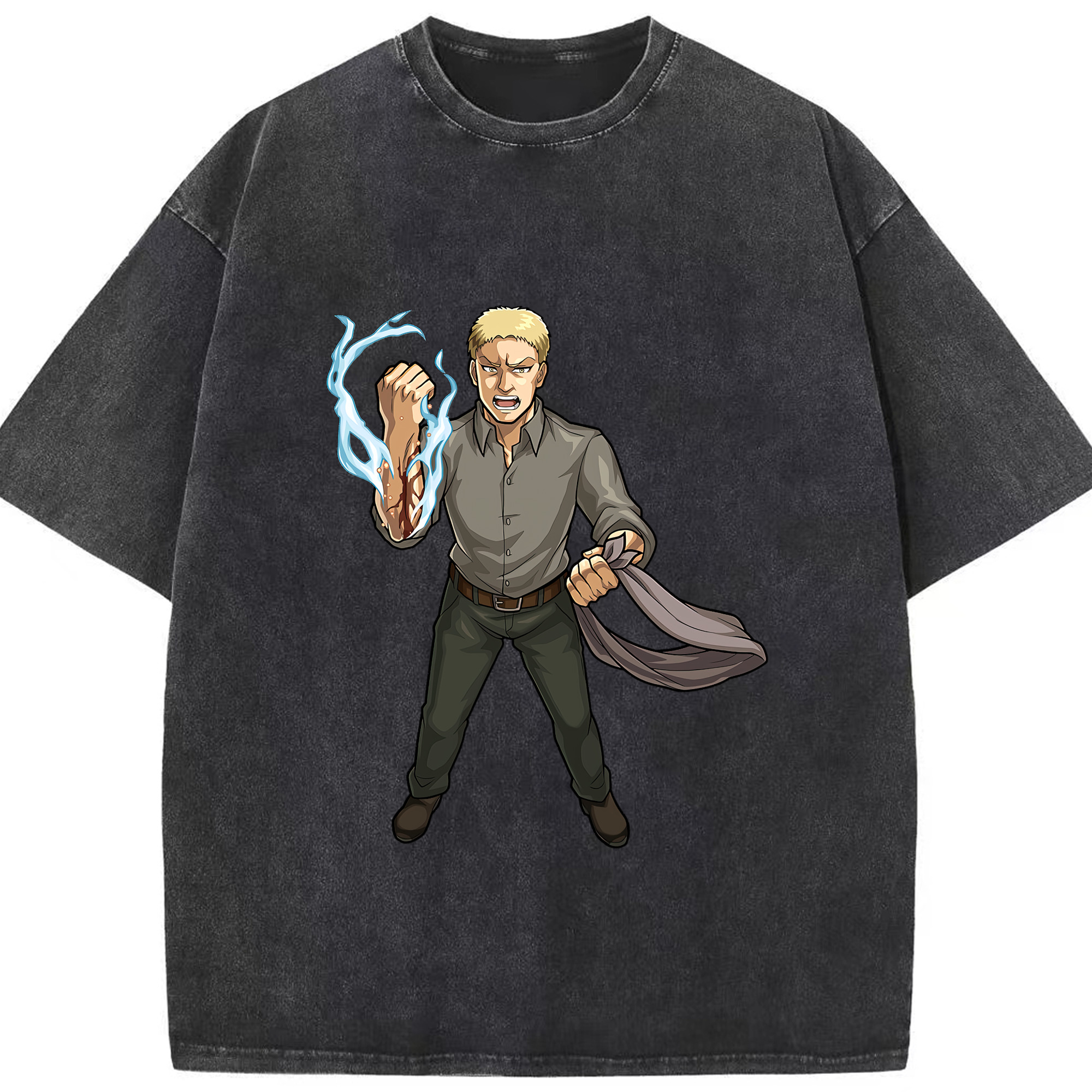 （画像用） 進撃の巨人 ライナー・ブラウン Attack on Titan Reiner Braun 綿100% ヴィンテージ風 半袖Tシャツ（フロントプリント）