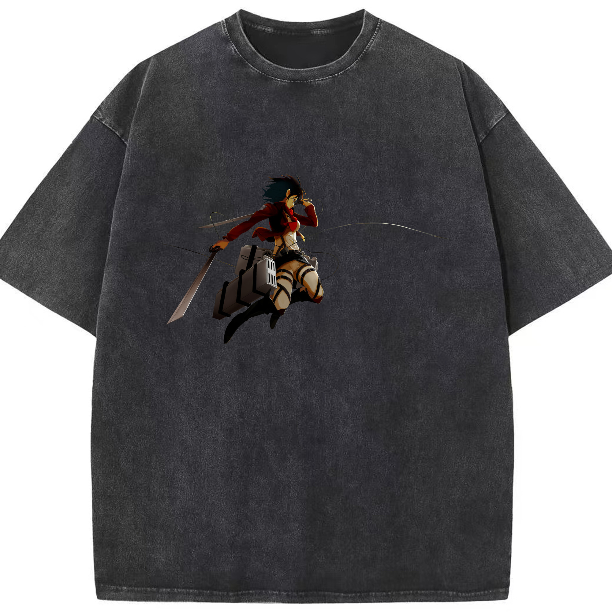 （画像用） 進撃の巨人 ミカサ·アッカーマン Attack on Titan Mikasa Ackerman 綿100% ヴィンテージ風 半袖Tシャツ（フロントプリント）
