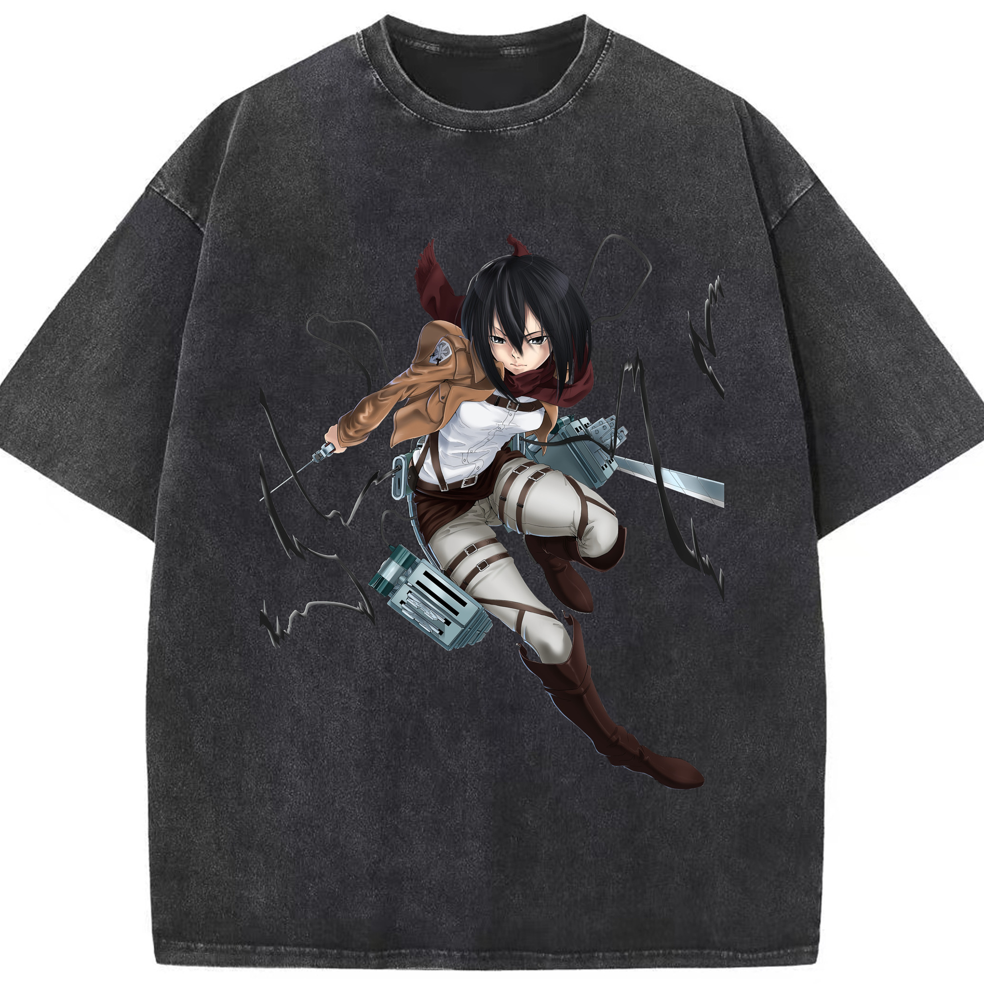 （画像用） 進撃の巨人 ミカサ·アッカーマン Attack on Titan Mikasa Ackerman 綿100% ヴィンテージ風 半袖Tシャツ（フロントプリント）