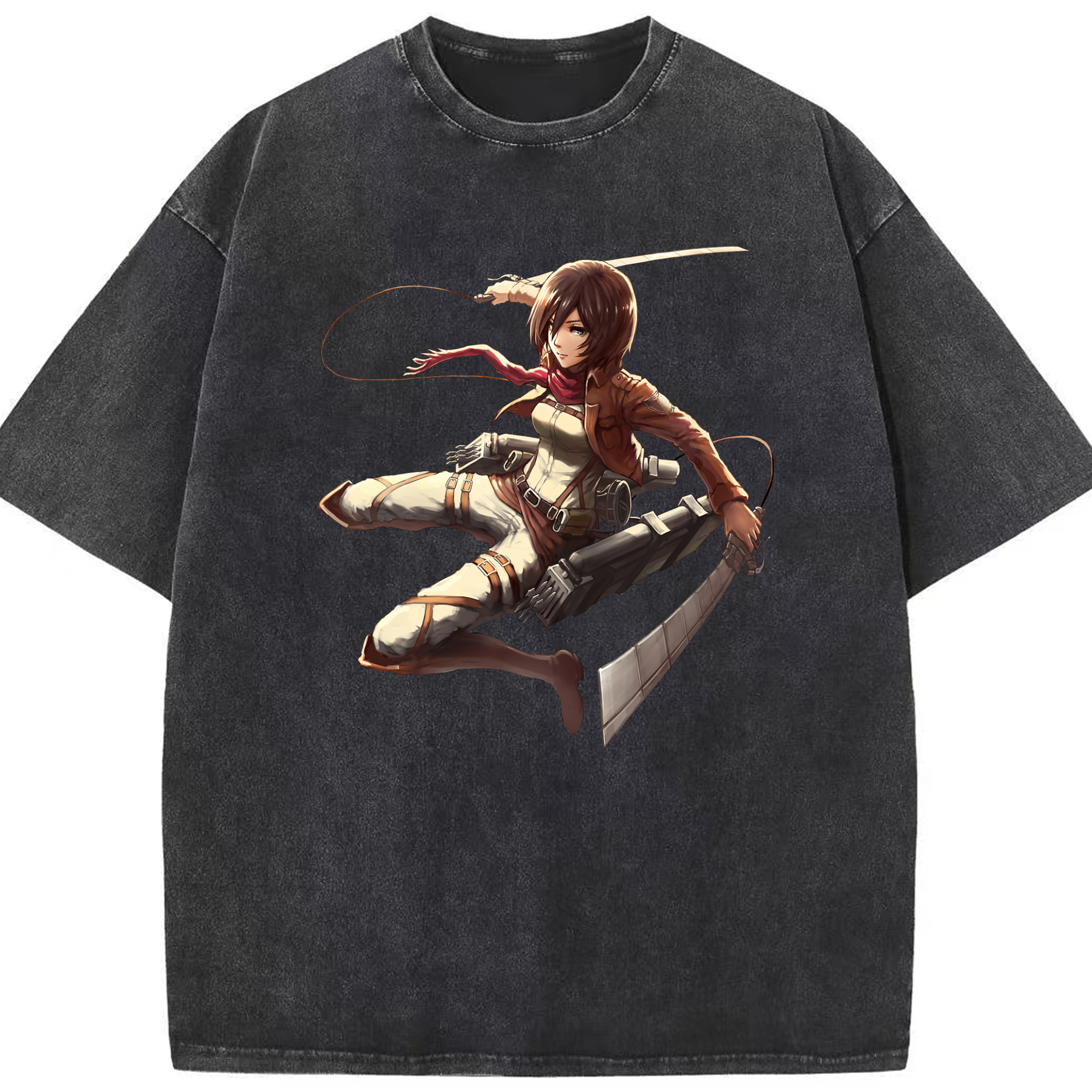 （画像用） 進撃の巨人 ミカサ·アッカーマン Attack on Titan Mikasa Ackerman 綿100% ヴィンテージ風 半袖Tシャツ（フロントプリント）