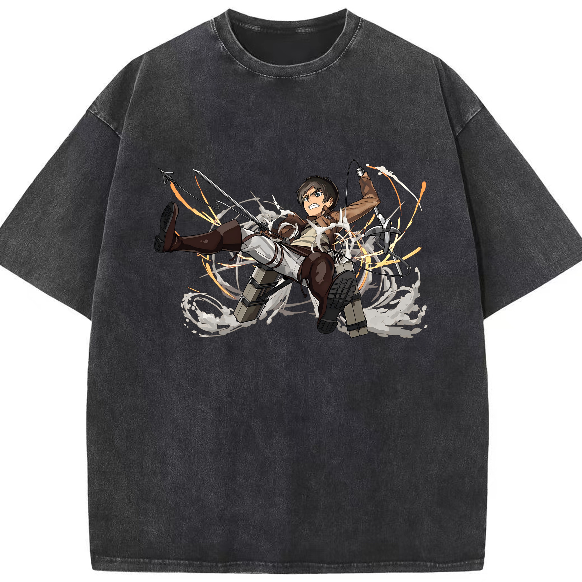 （画像用） 進撃の巨人 エレン･イェーガー Attack on Titan Eren Jäger 綿100% ヴィンテージ風 半袖Tシャツ（フロントプリント）