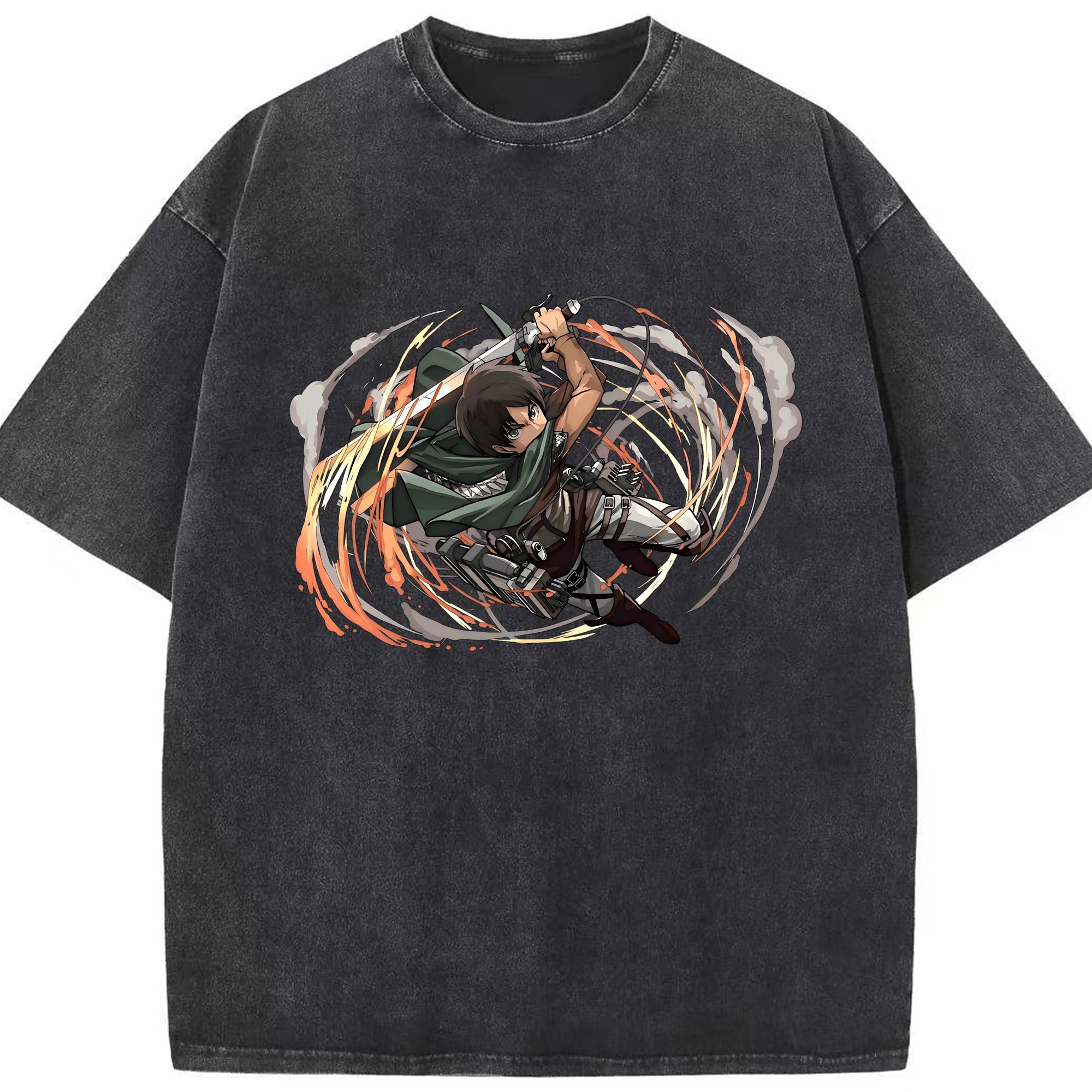 （画像用） 進撃の巨人 エレン･イェーガー Attack on Titan Eren Jäger 綿100% ヴィンテージ風 半袖Tシャツ（フロントプリント）