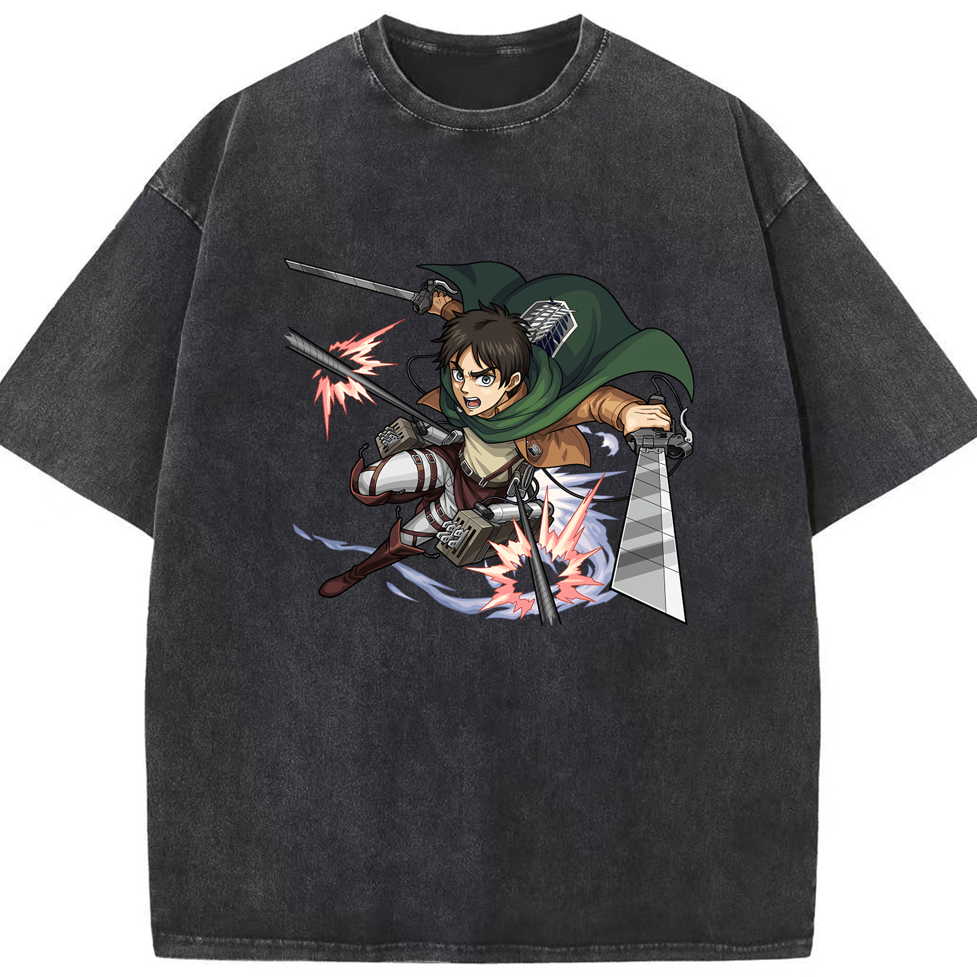（画像用） 進撃の巨人 エレン･イェーガー Attack on Titan Eren Jäger 綿100% ヴィンテージ風 半袖Tシャツ（フロントプリント）