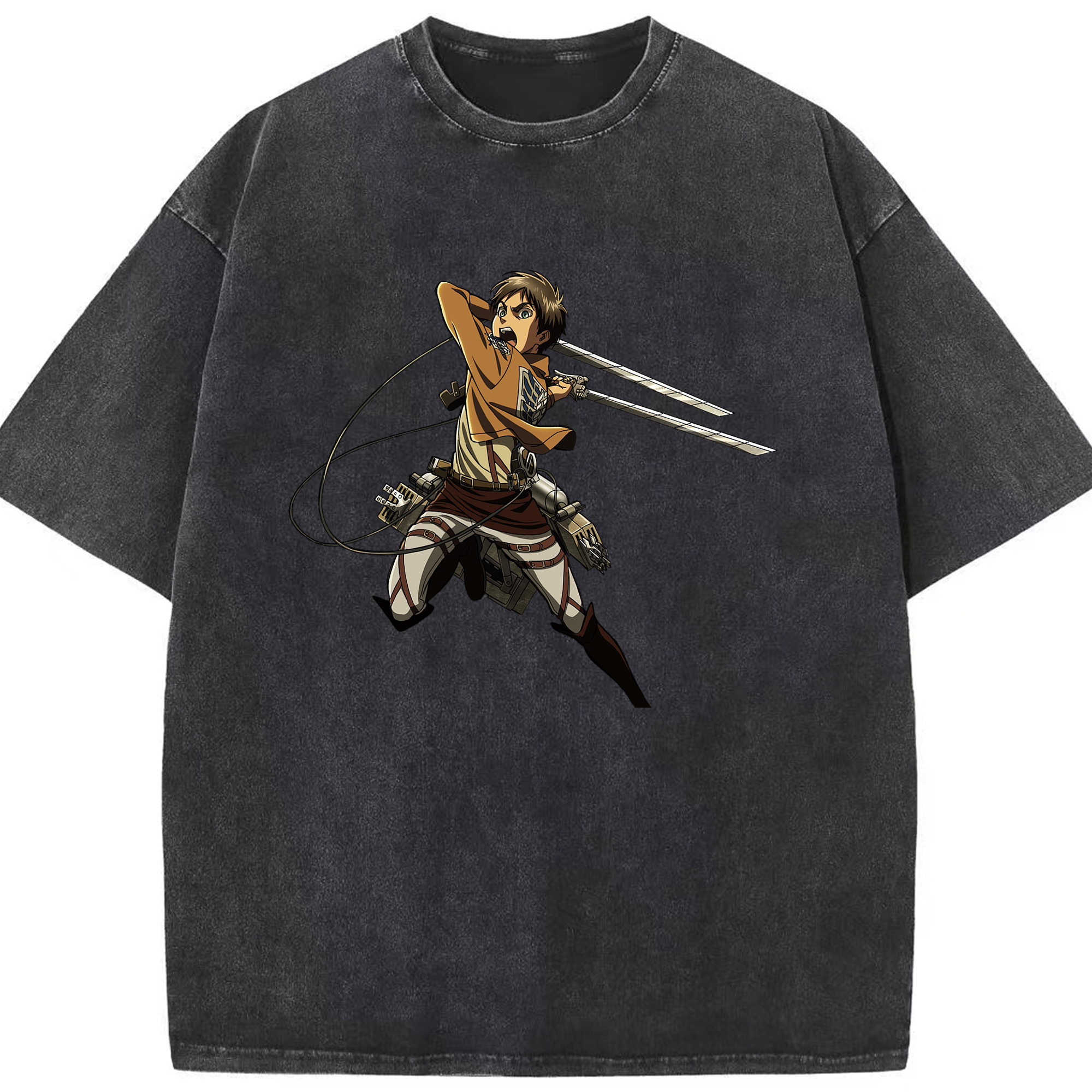 （画像用） 進撃の巨人 エレン･イェーガー Attack on Titan Eren Jäger 綿100% ヴィンテージ風 半袖Tシャツ（フロントプリント）