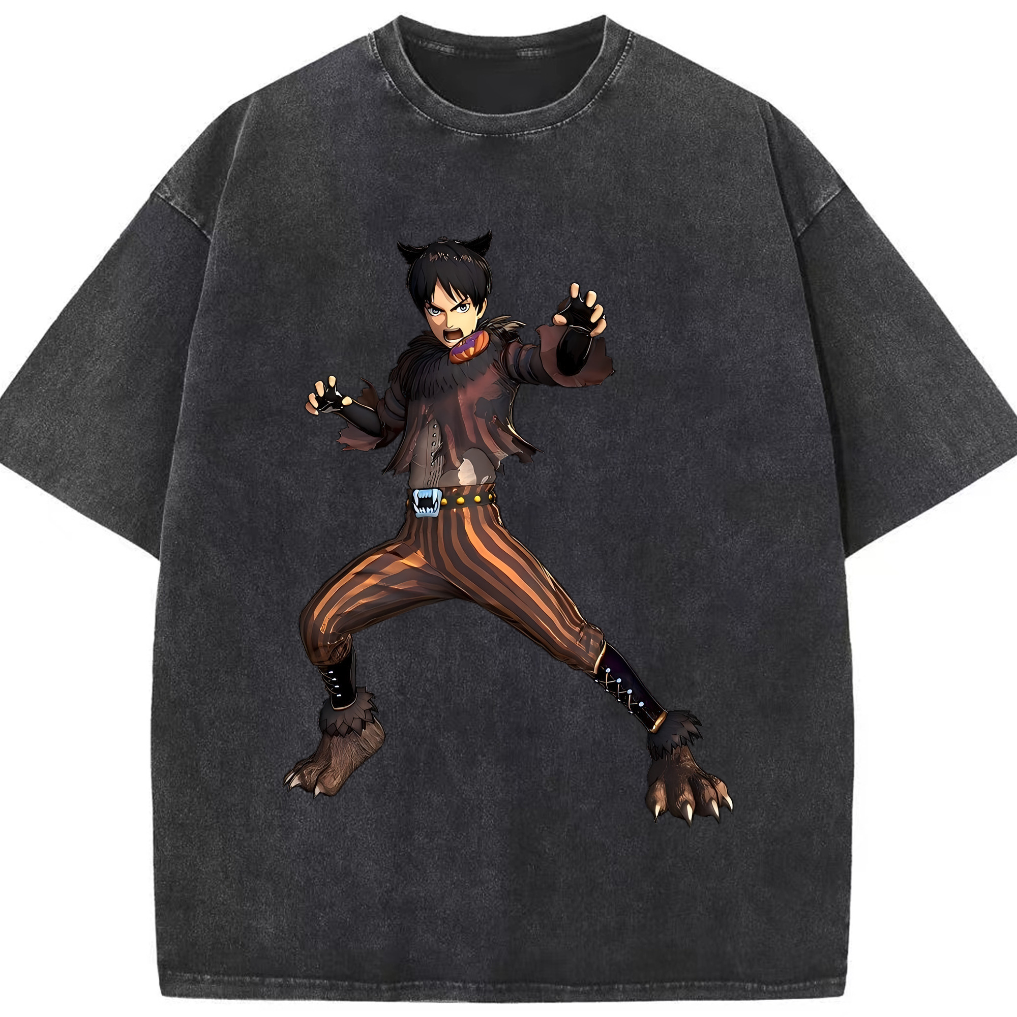 （画像用） 進撃の巨人 エレン･イェーガー Attack on Titan Eren Jäger 綿100% ヴィンテージ風 半袖Tシャツ（フロントプリント）